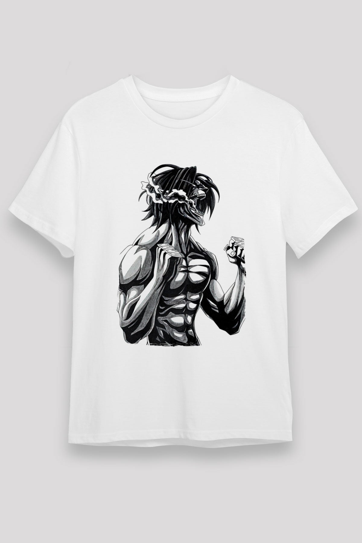 Attack On Titan Baskılı Unisex Siyah Tişört - Tshirt