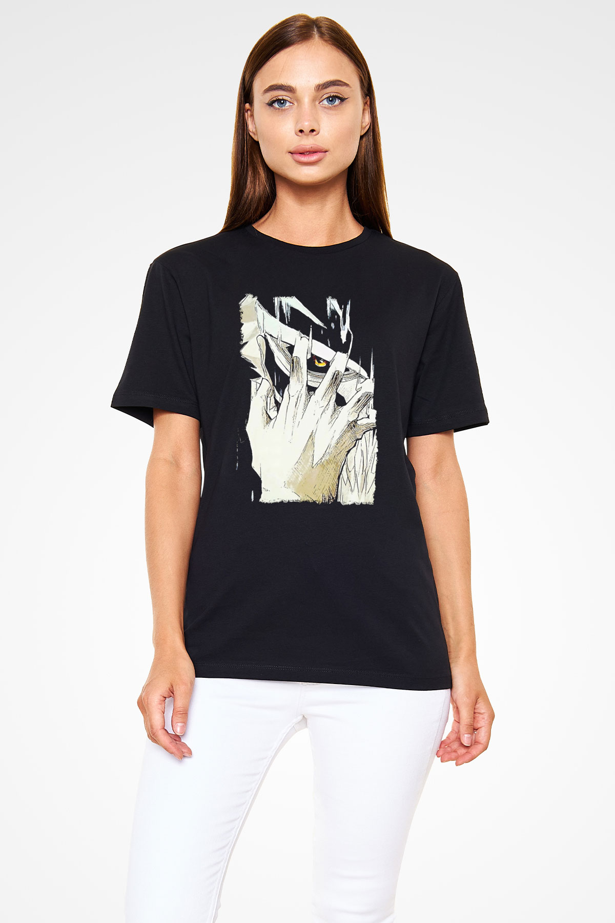 Attack On Titan Baskılı Unisex Siyah Tişört - Tshirt