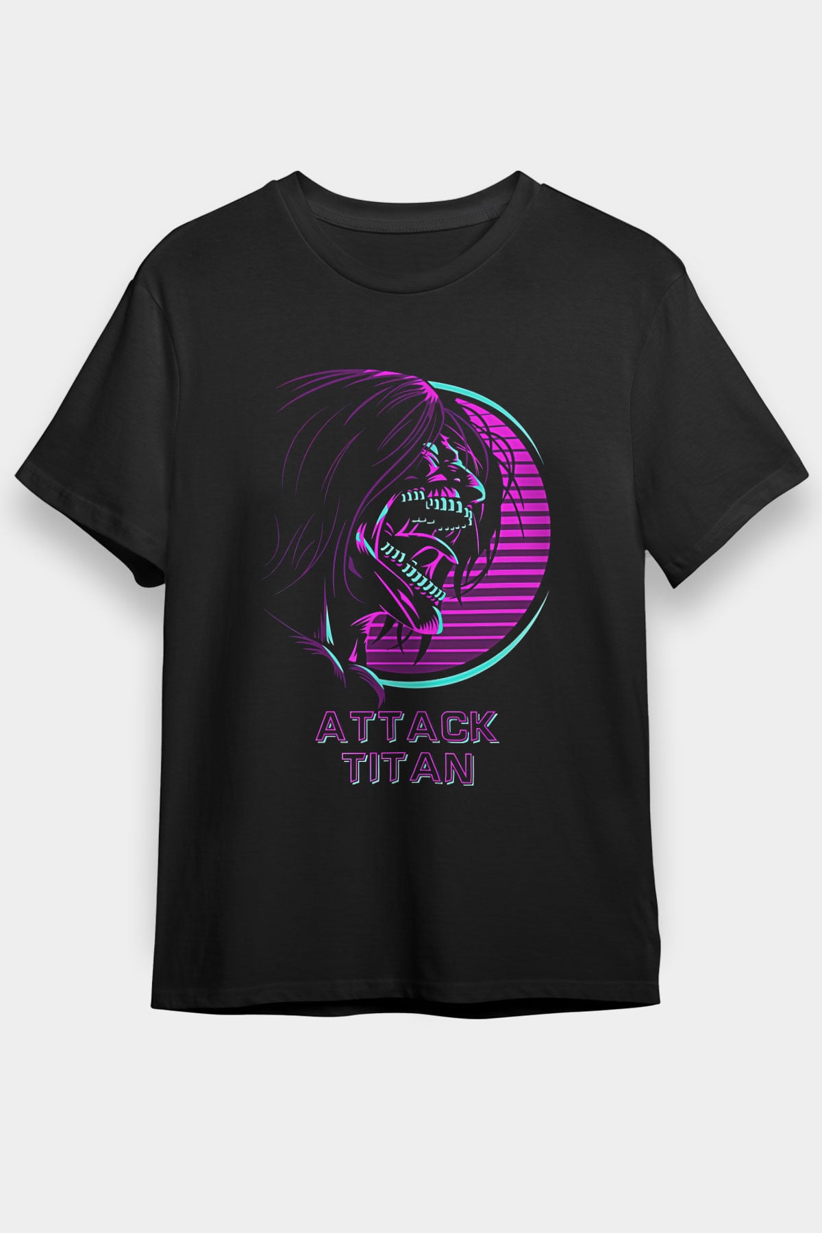 Attack On Titan Baskılı Unisex Siyah Tişört - Tshirt