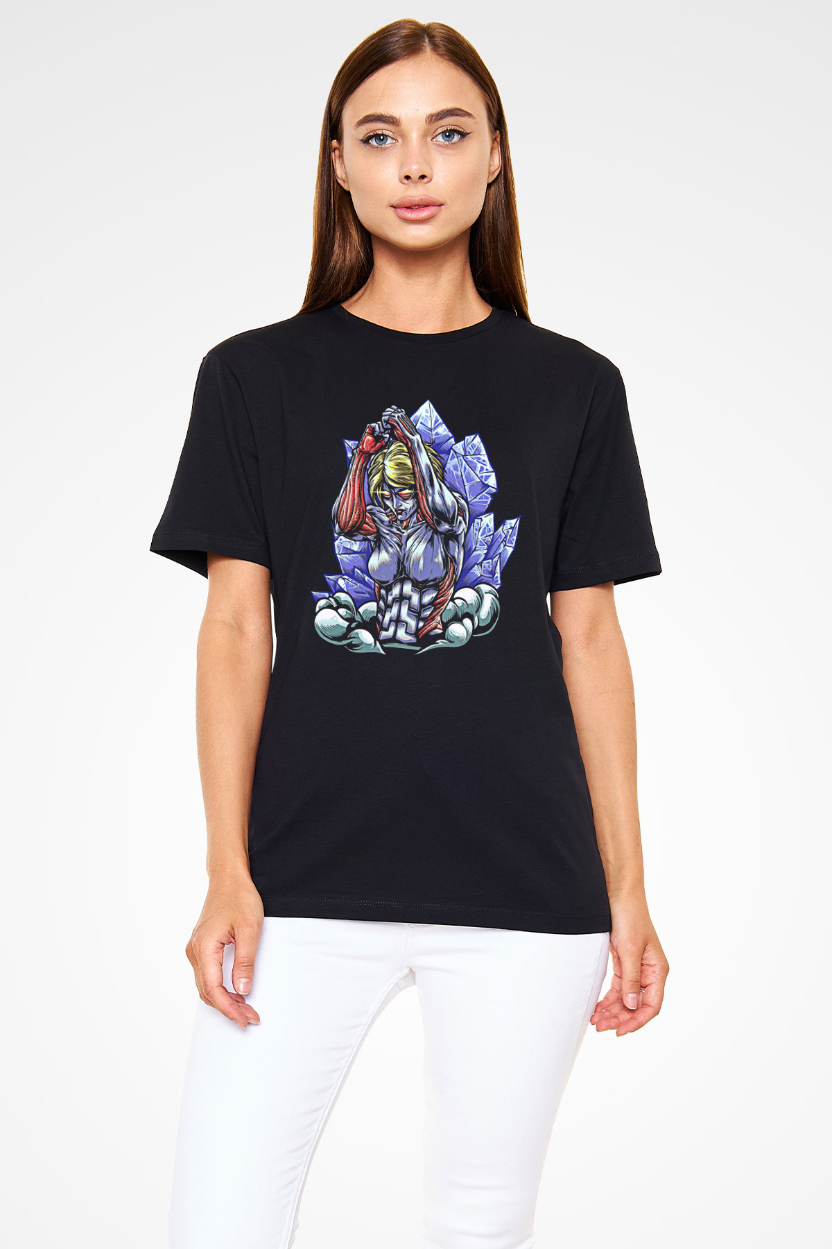 Attack On Titan Baskılı Unisex Siyah Tişört - Tshirt