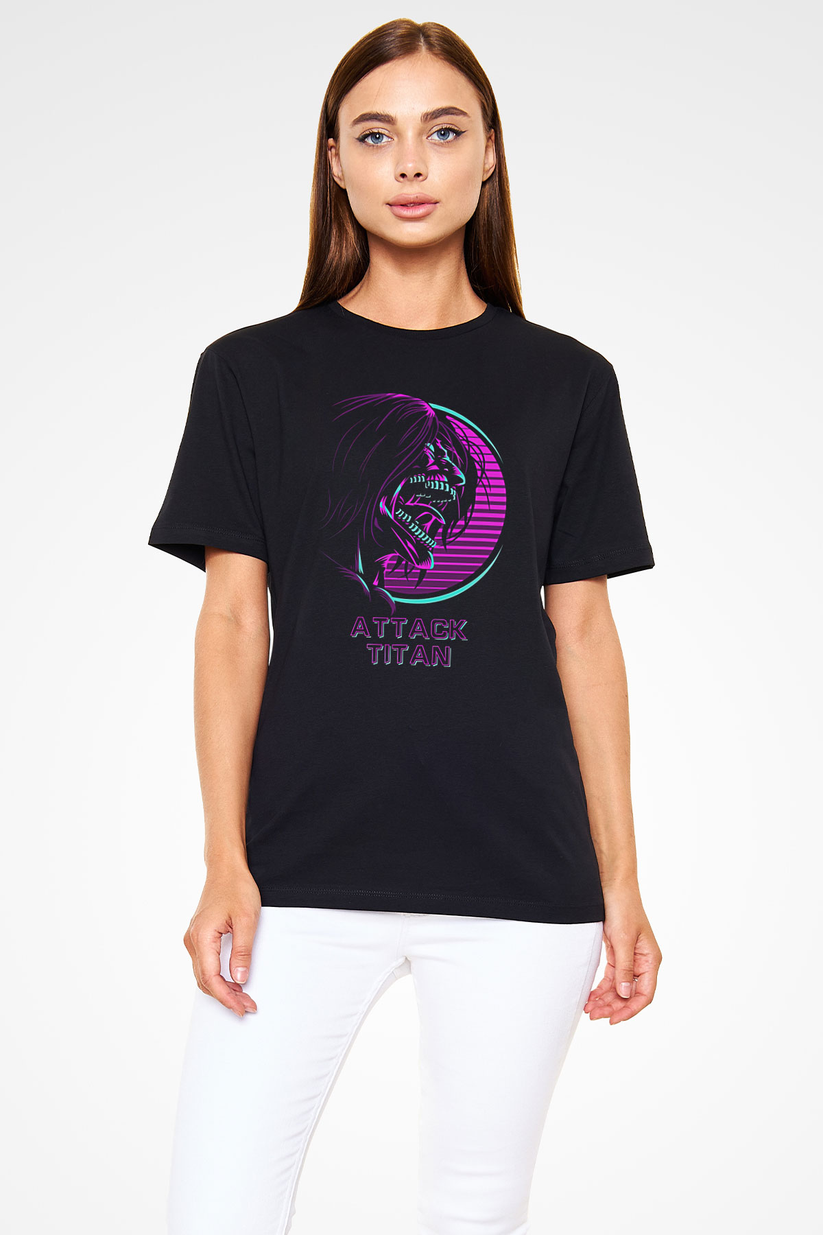 Attack On Titan Baskılı Unisex Siyah Tişört - Tshirt