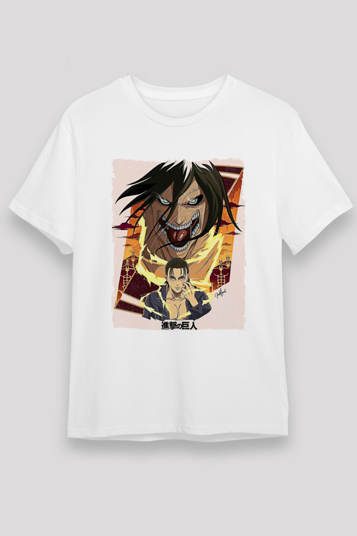 Attack On Titan Baskılı Unisex Siyah Tişört - Tshirt