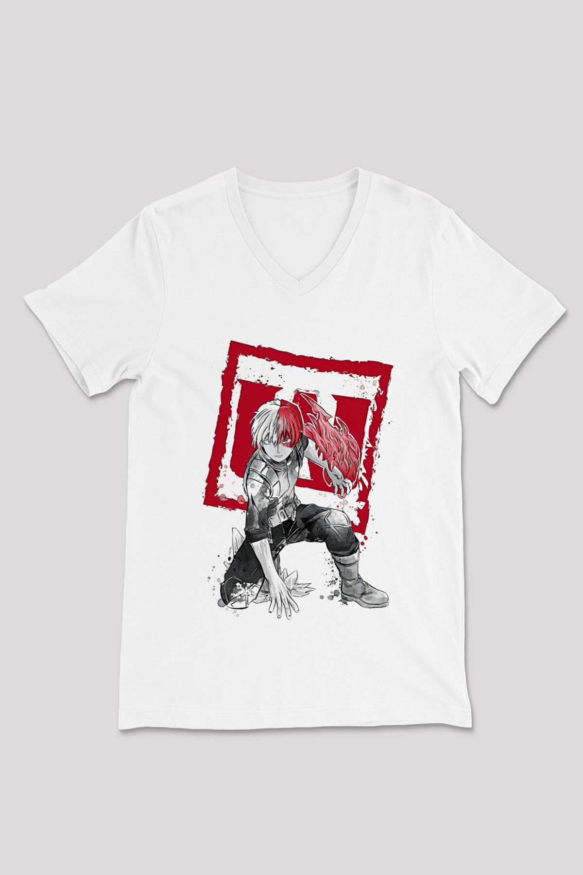 Attack On Titan Baskılı Unisex Siyah V Yaka Tişört - Tshirt