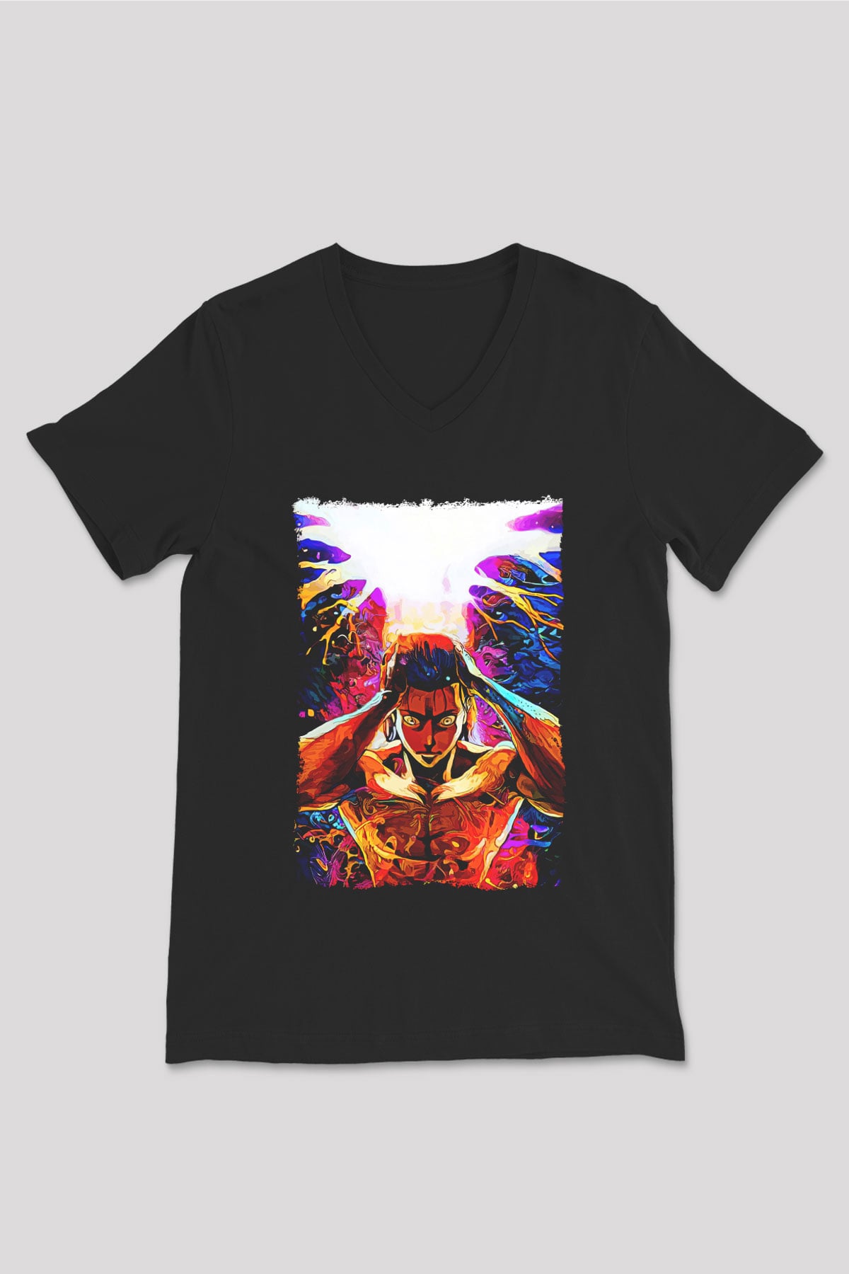 Attack On Titan Baskılı Unisex Siyah V Yaka Tişört - Tshirt