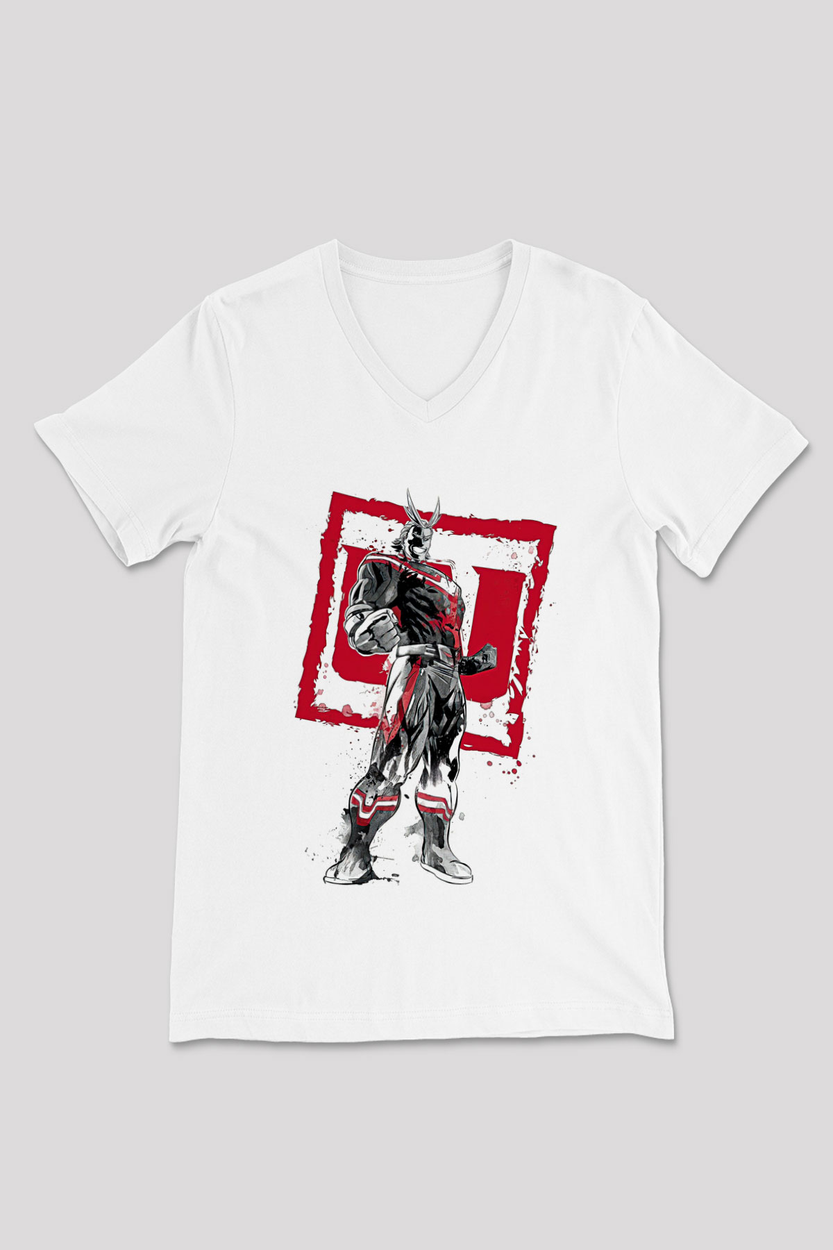 Attack On Titan Baskılı Unisex Siyah V Yaka Tişört - Tshirt
