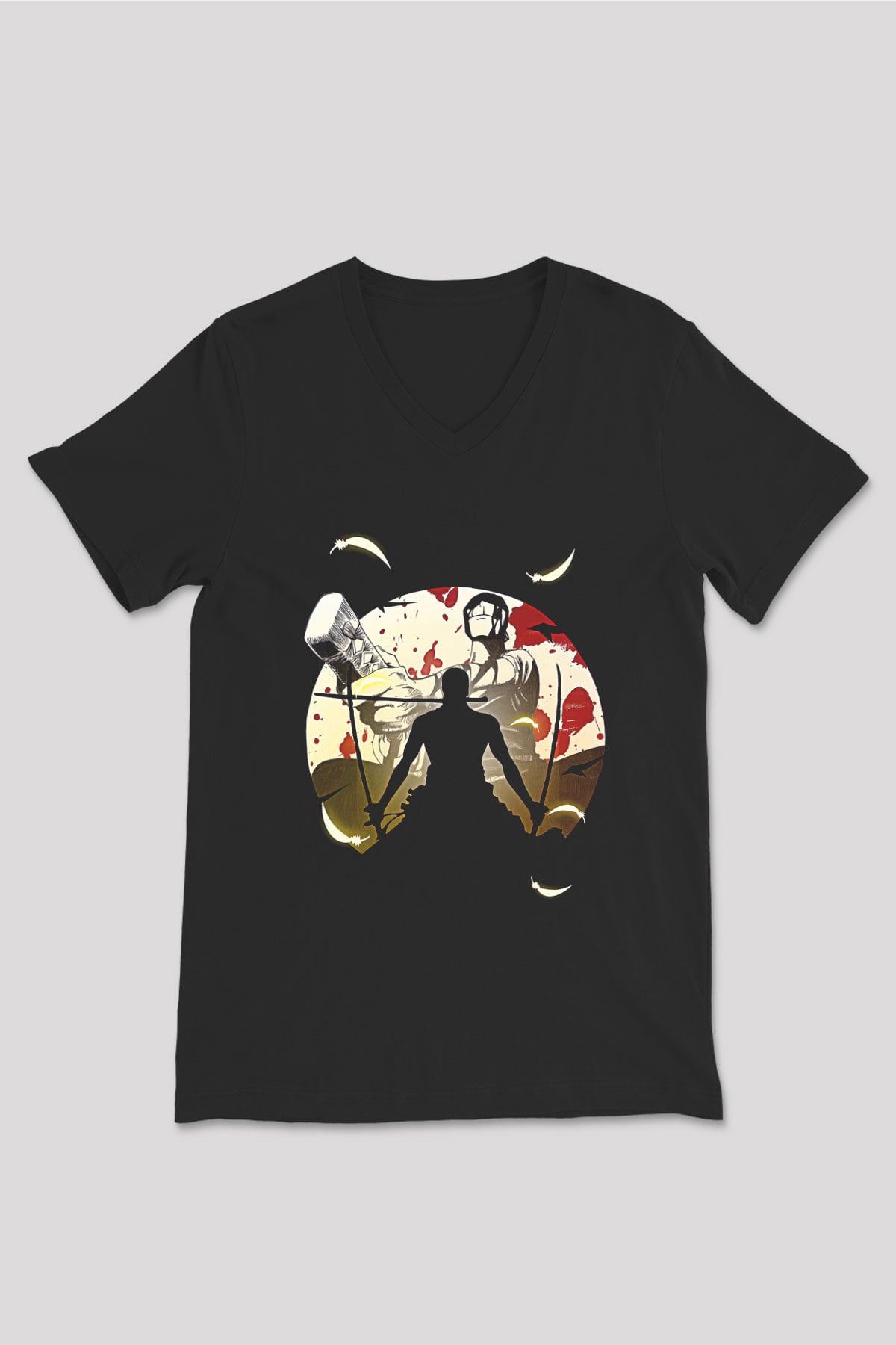Attack On Titan Baskılı Unisex Siyah V Yaka Tişört - Tshirt