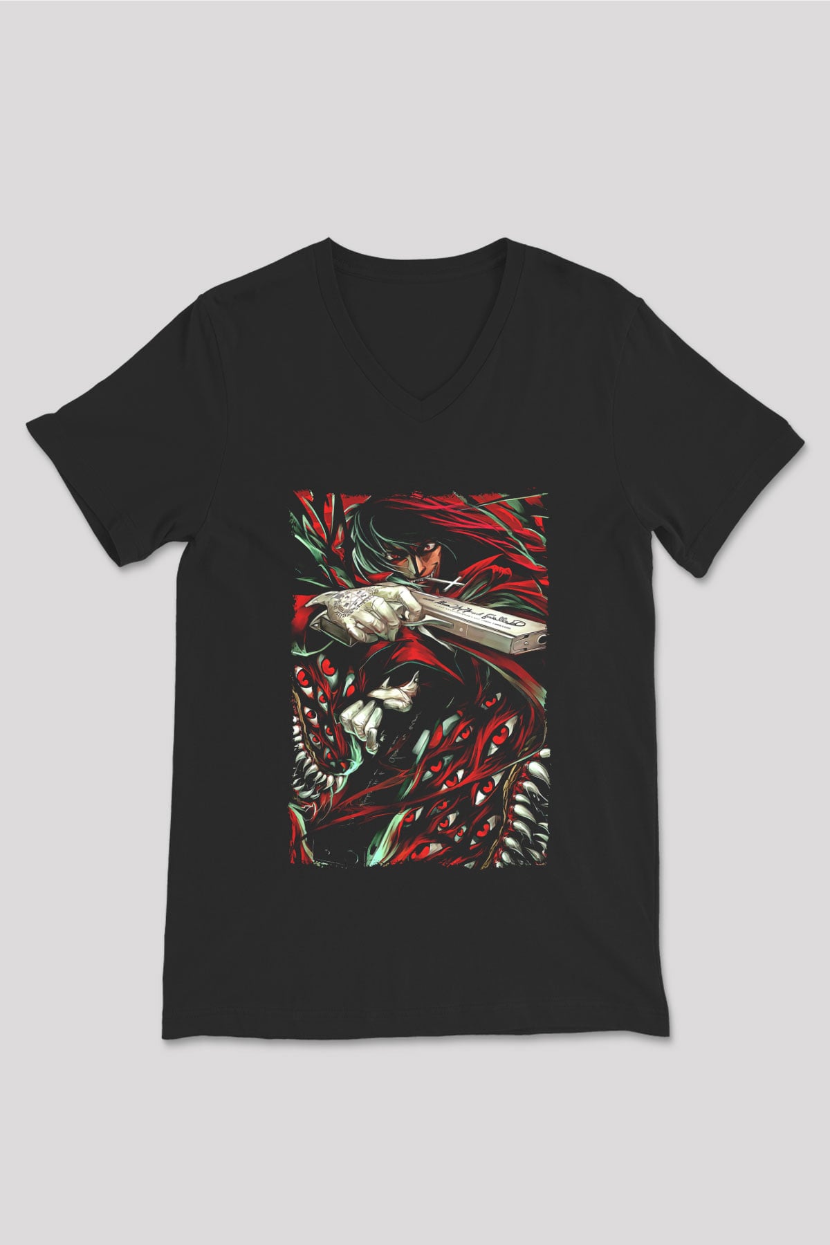 Attack On Titan Baskılı Unisex Siyah V Yaka Tişört - Tshirt