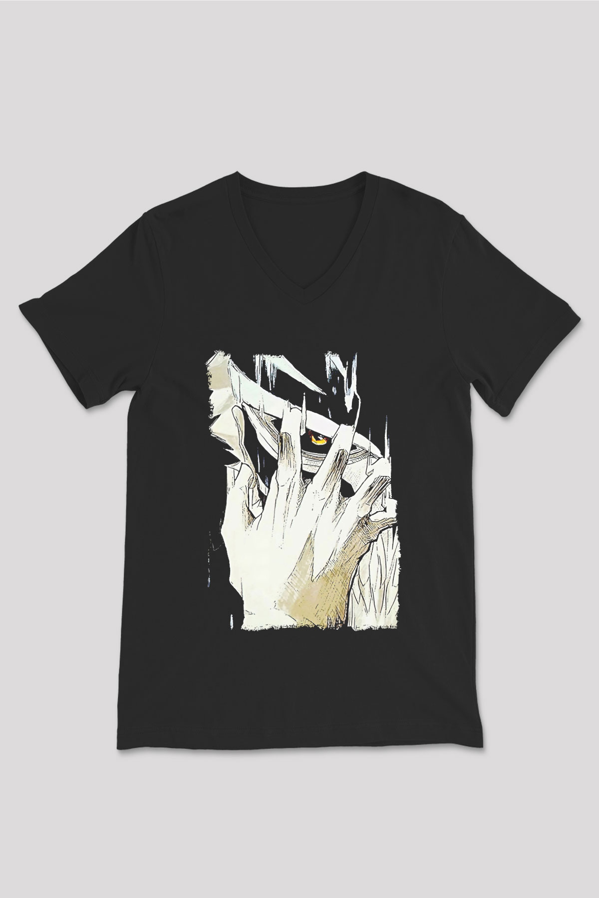 Attack On Titan Baskılı Unisex Siyah V Yaka Tişört - Tshirt