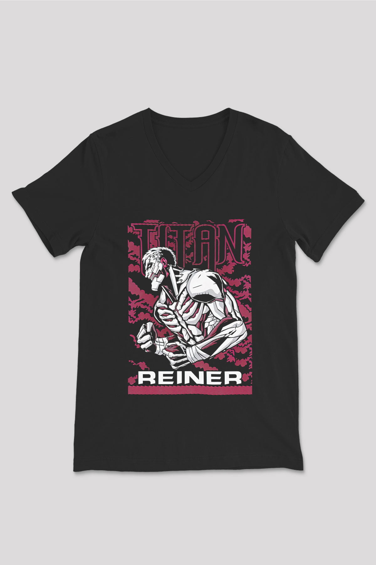 Attack On Titan Baskılı Unisex Siyah V Yaka Tişört - Tshirt