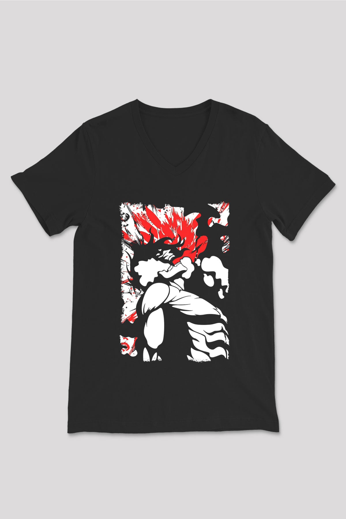 Attack On Titan Baskılı Unisex Siyah V Yaka Tişört - Tshirt