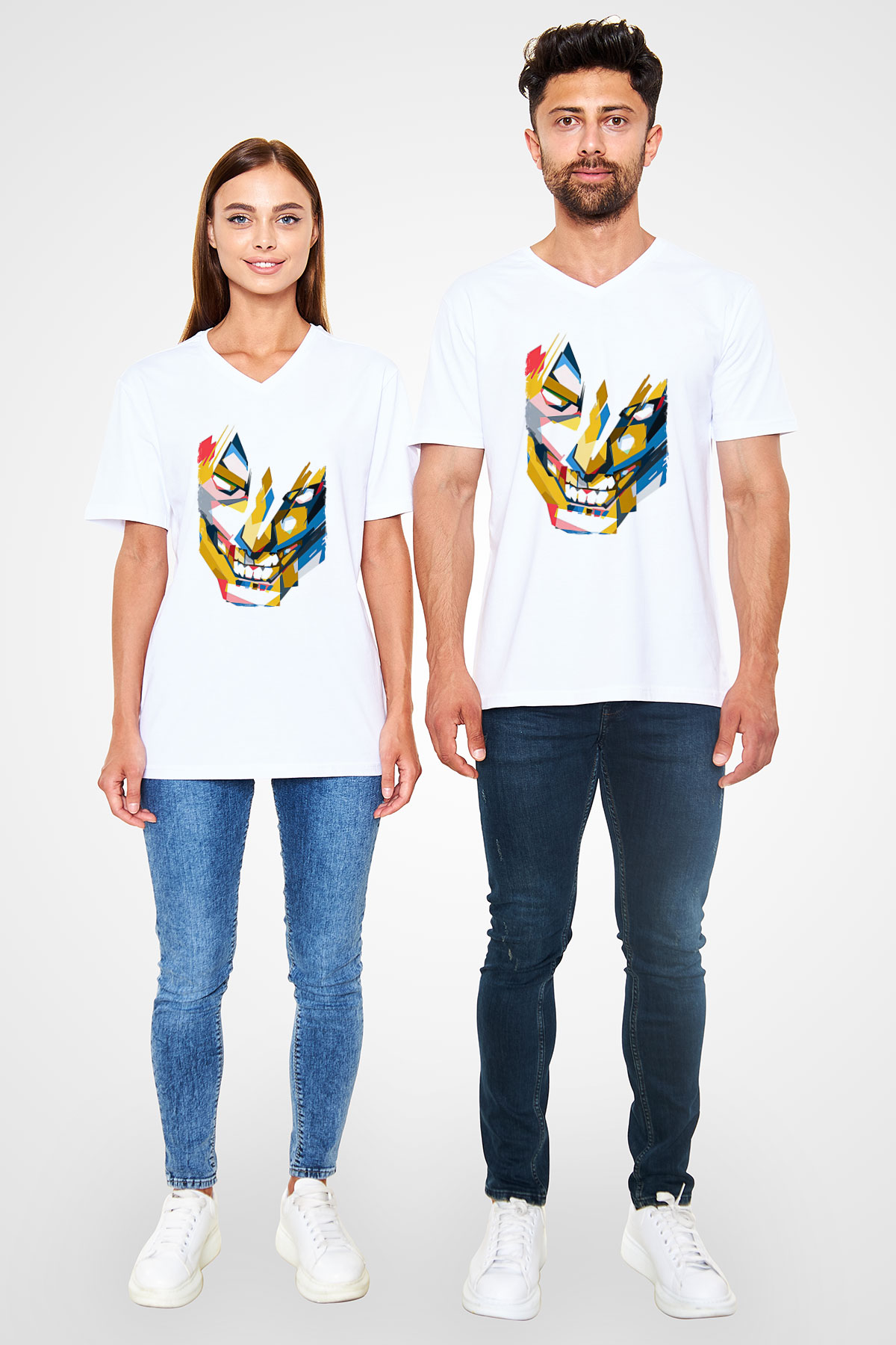 Attack On Titan Baskılı Unisex Siyah V Yaka Tişört - Tshirt