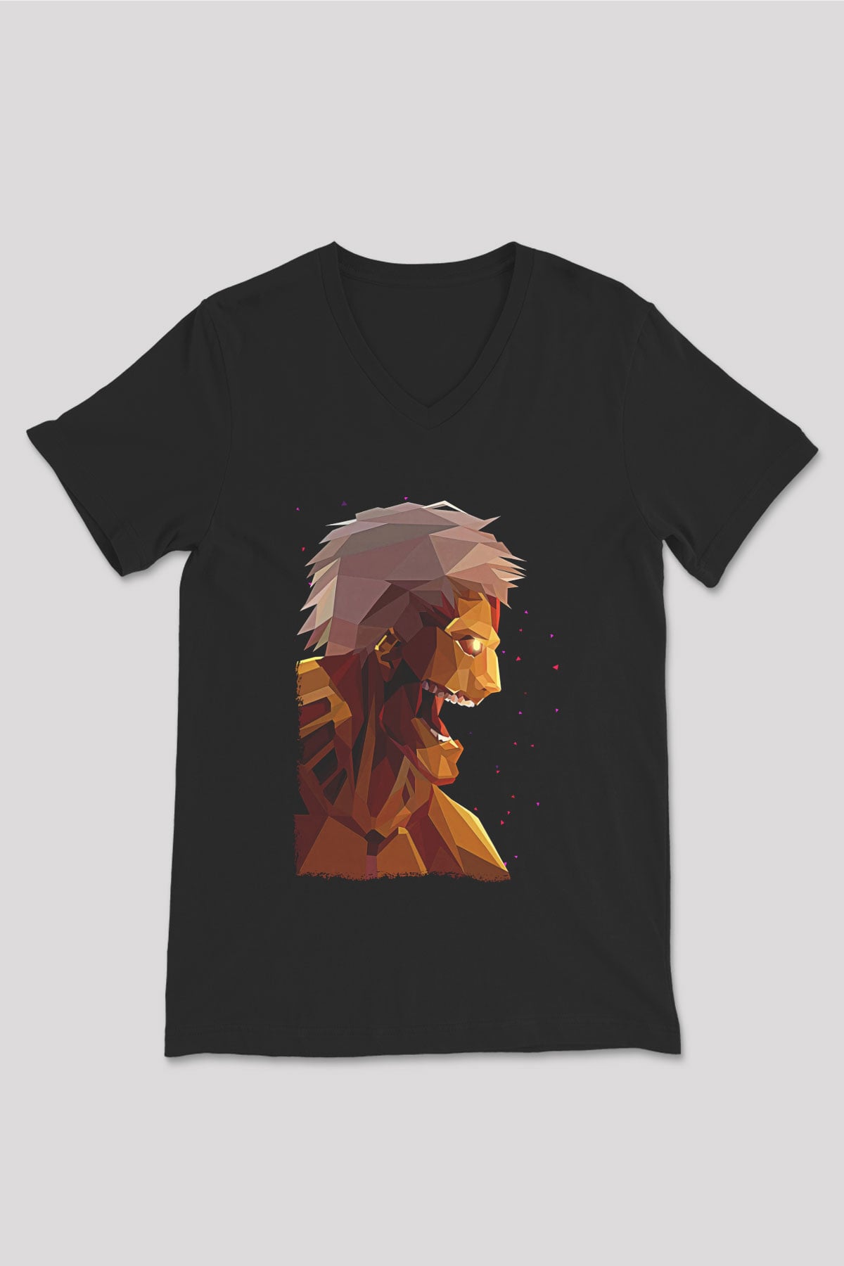 Attack On Titan Baskılı Unisex Siyah V Yaka Tişört - Tshirt