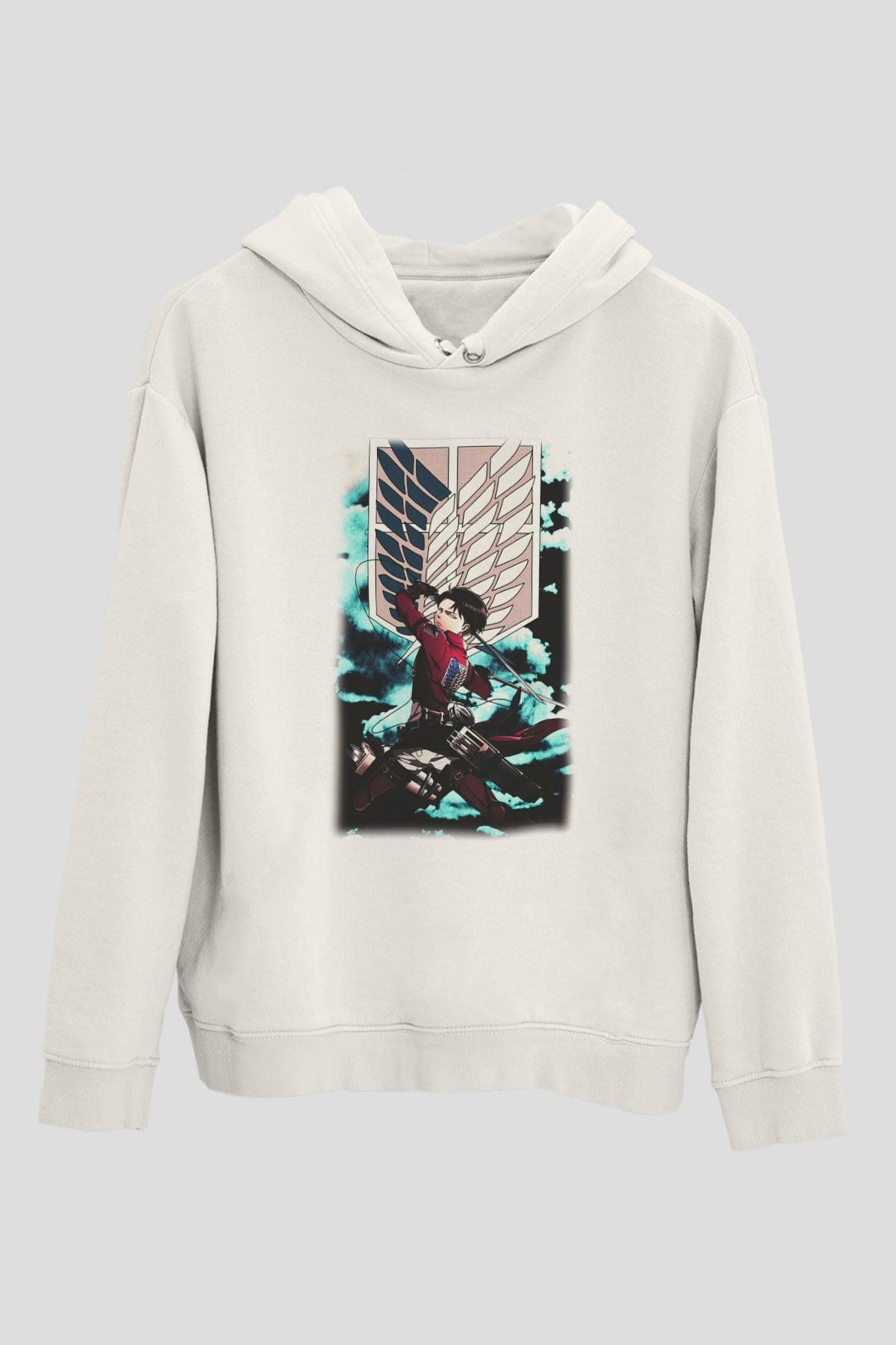 Attack on Titan Beyaz Unisex Kapşonlu Sweatshirt