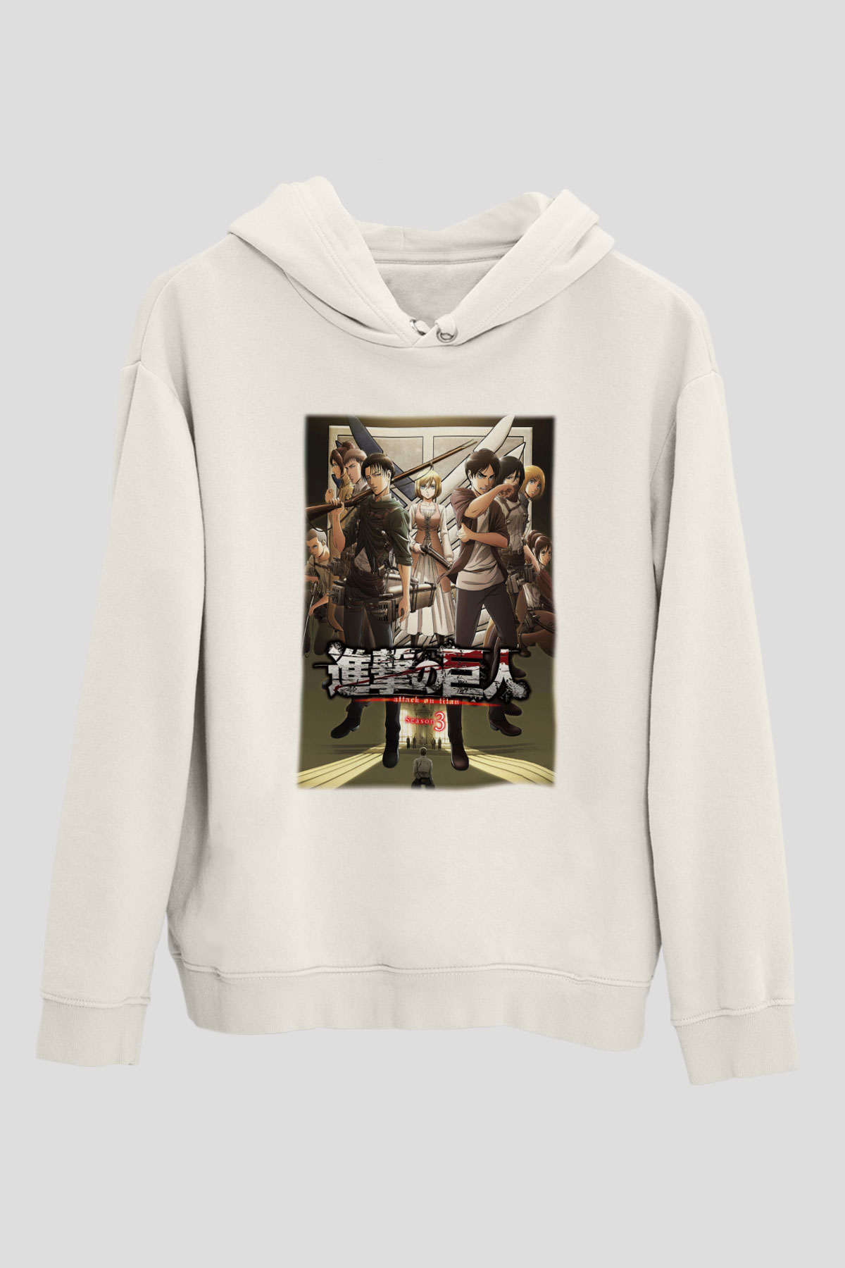 Attack on Titan Beyaz Unisex Kapşonlu Sweatshirt