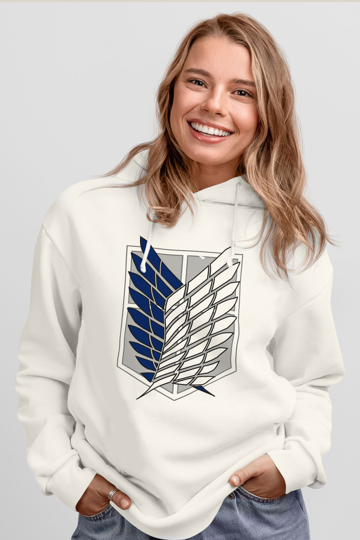 Attack on Titan Beyaz Unisex Kapşonlu Sweatshirt