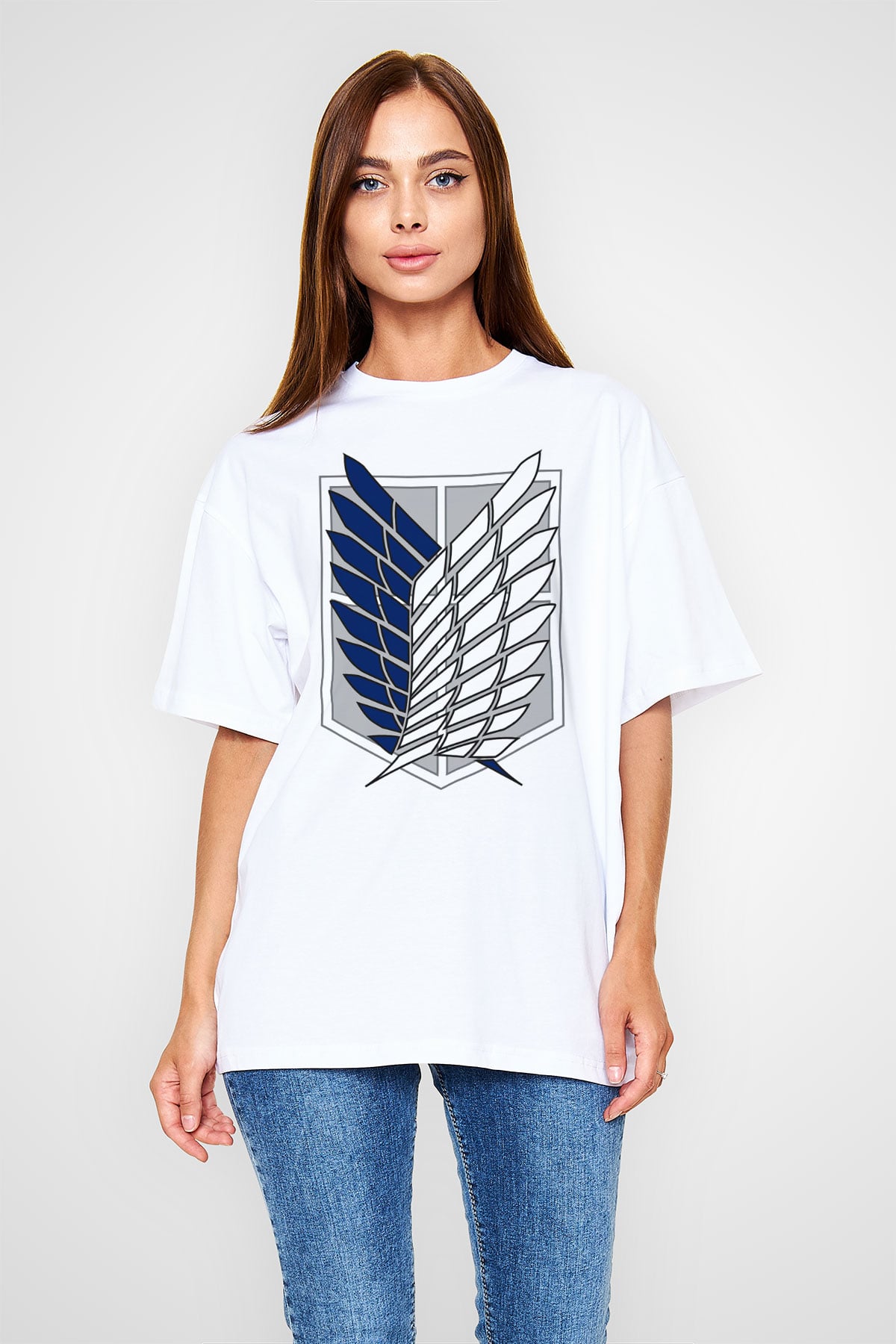 Attack on Titan Beyaz Unisex Oversize Tişört T-Shirt