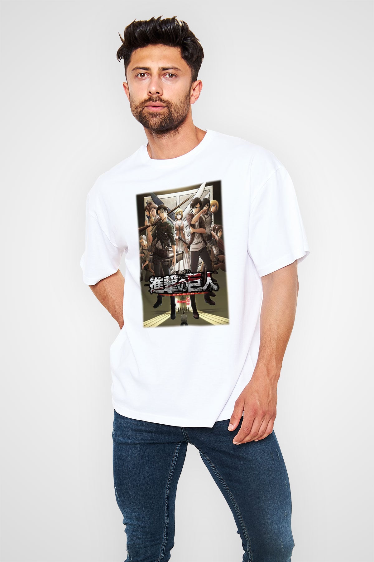 Attack on Titan Beyaz Unisex Oversize Tişört T-Shirt
