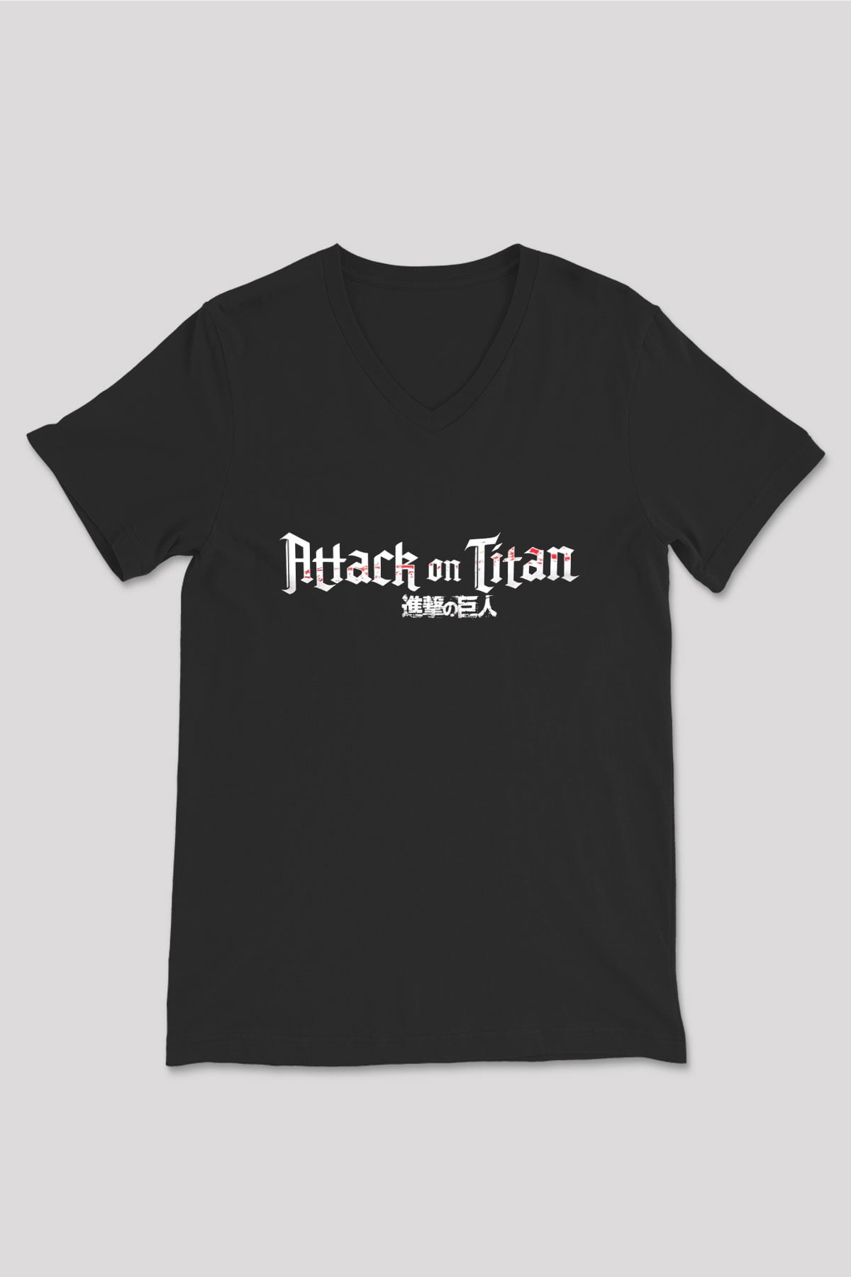 Attack on Titan Siyah Unisex V Yaka Tişört T-Shirt