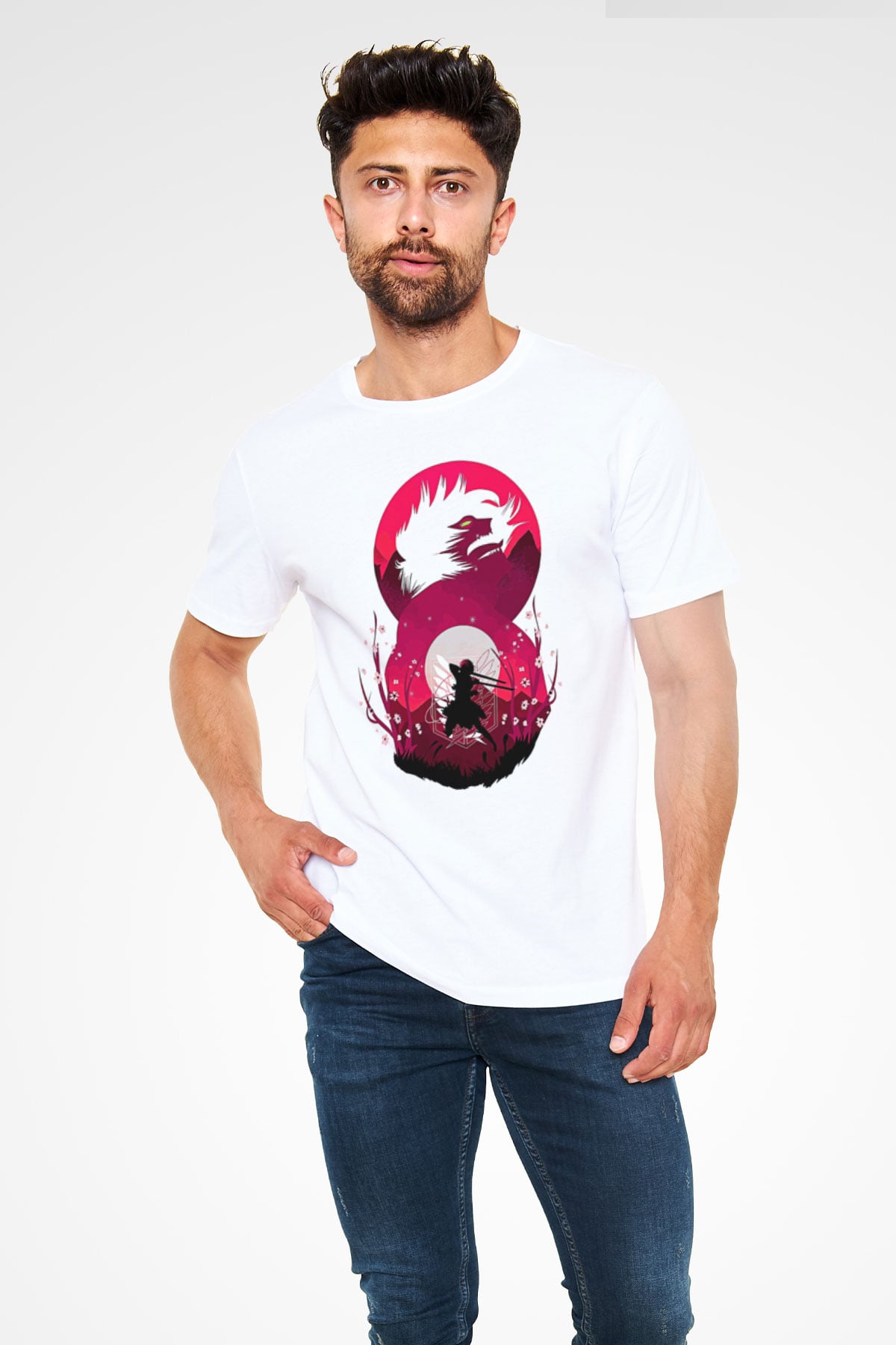 Attack On Titan Unisex Baskılı Beyaz Tişört - Tshirt