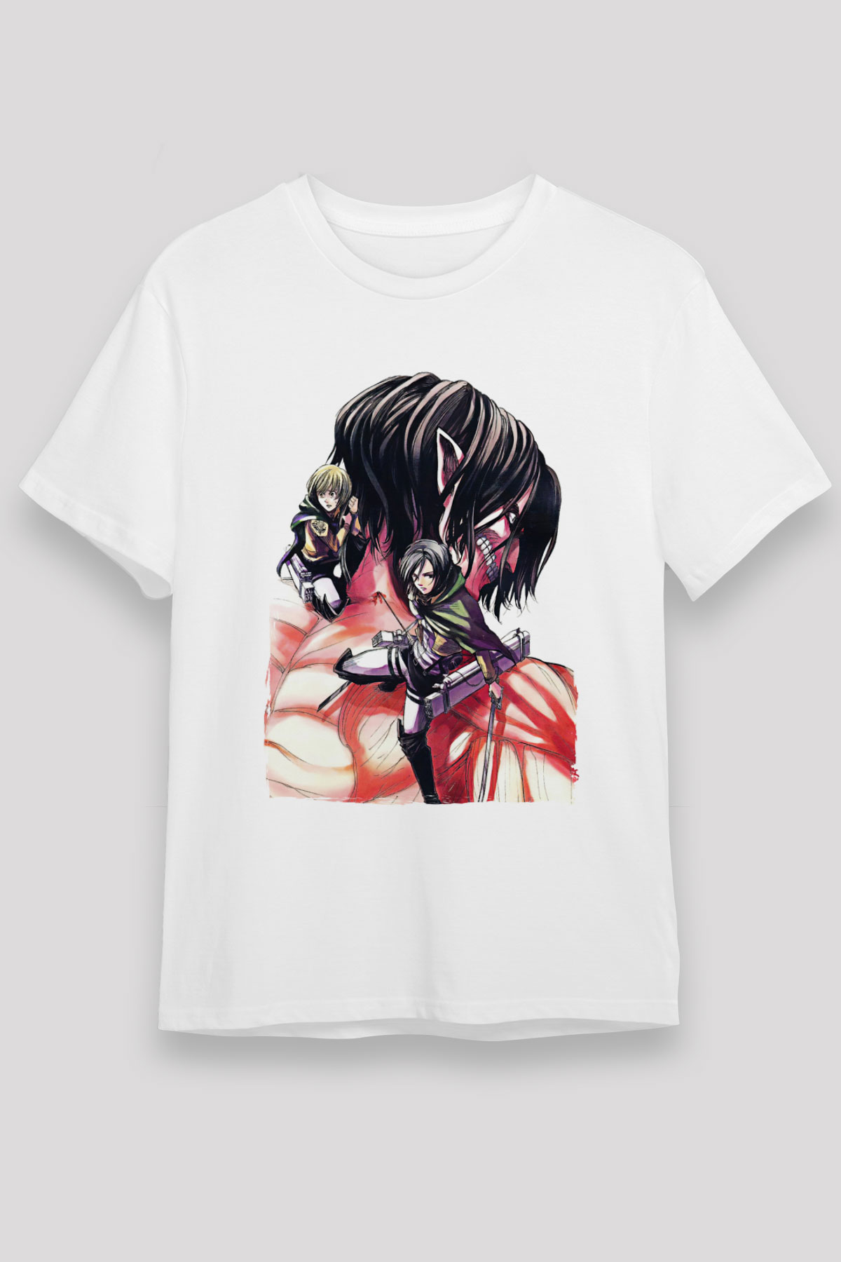 Attack On Titan Unisex Baskılı Beyaz Tişört - Tshirt