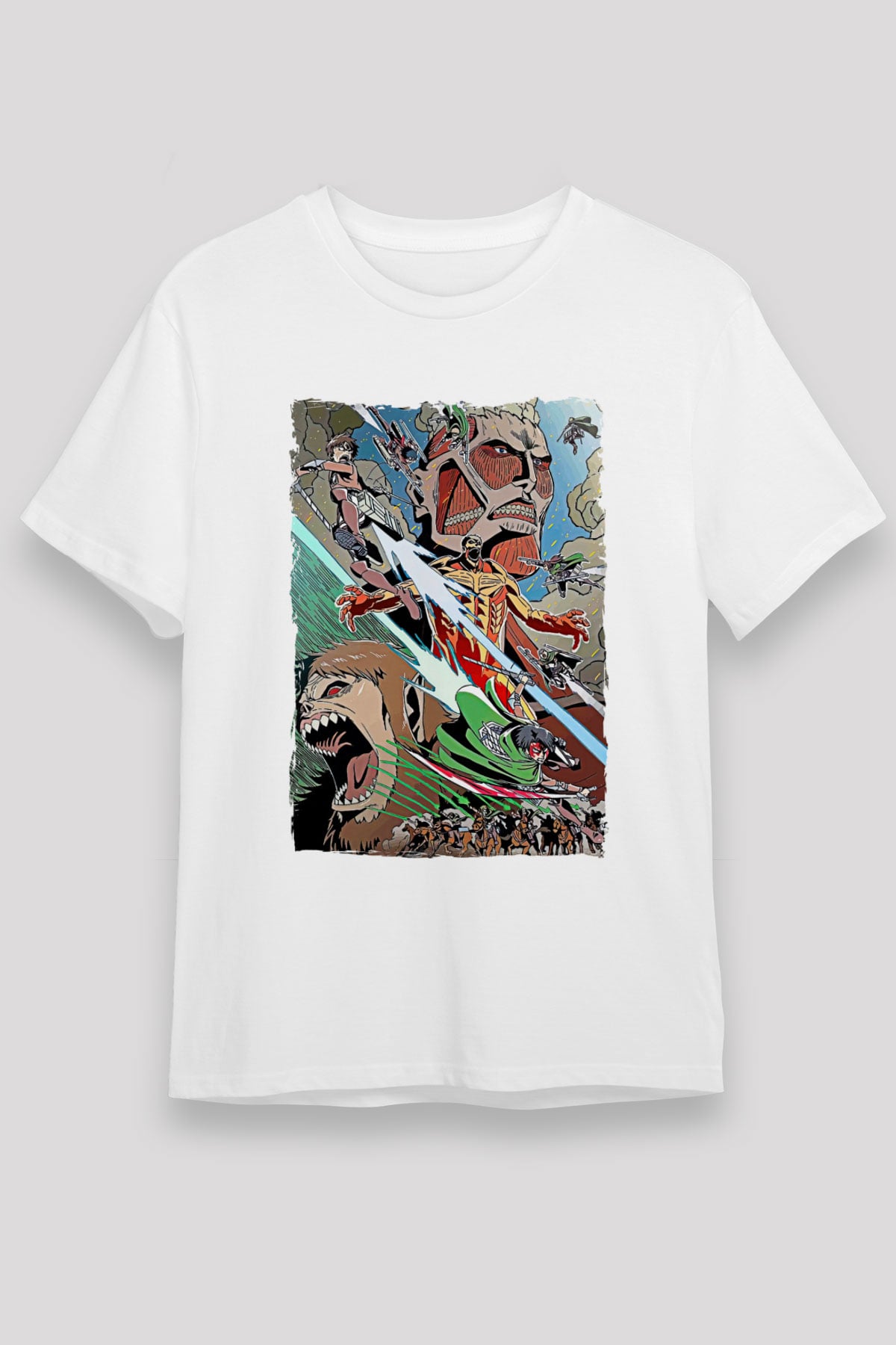 Attack On Titan Unisex Baskılı Beyaz Tişört - Tshirt