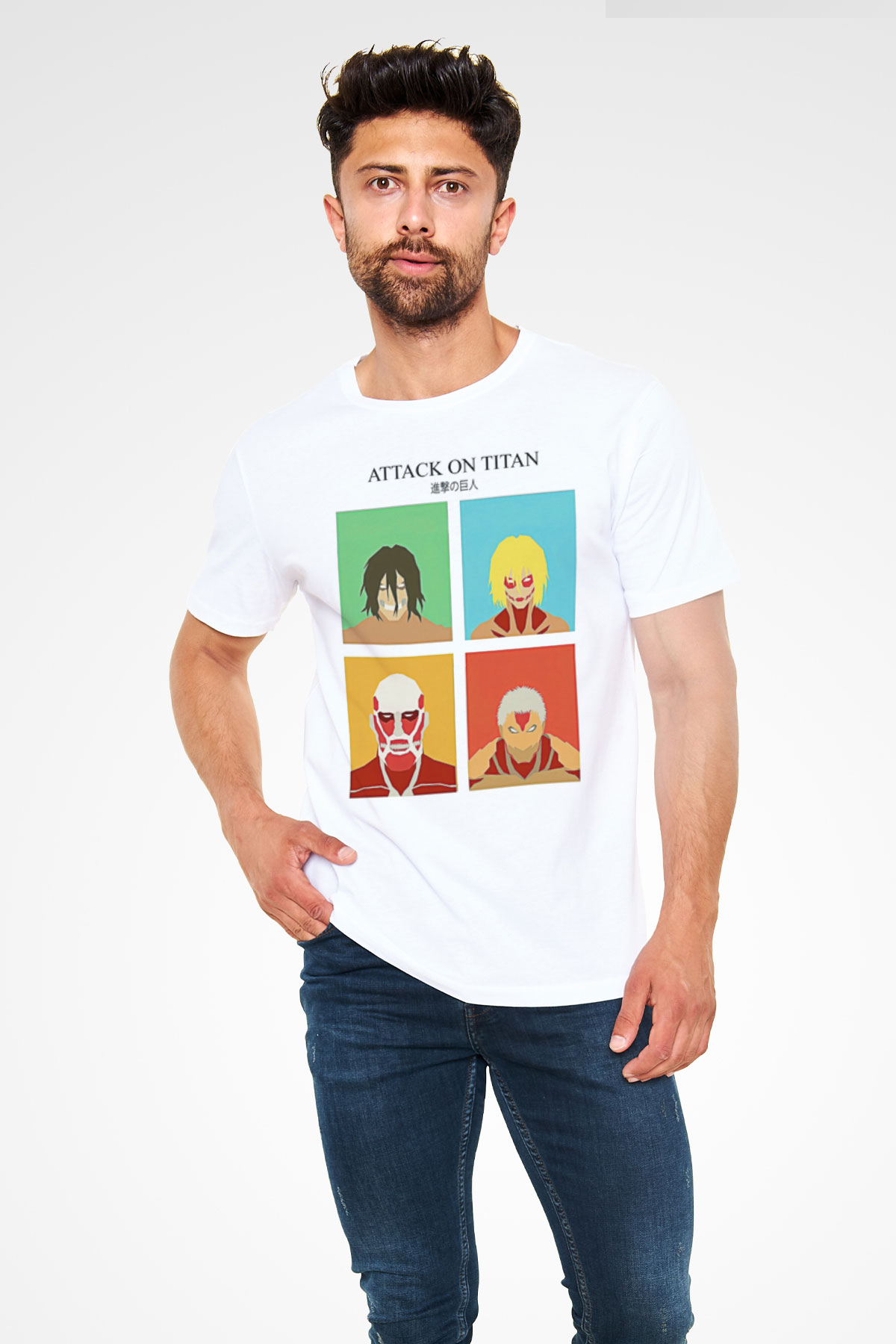 Attack On Titan Unisex Baskılı Beyaz Tişört - Tshirt
