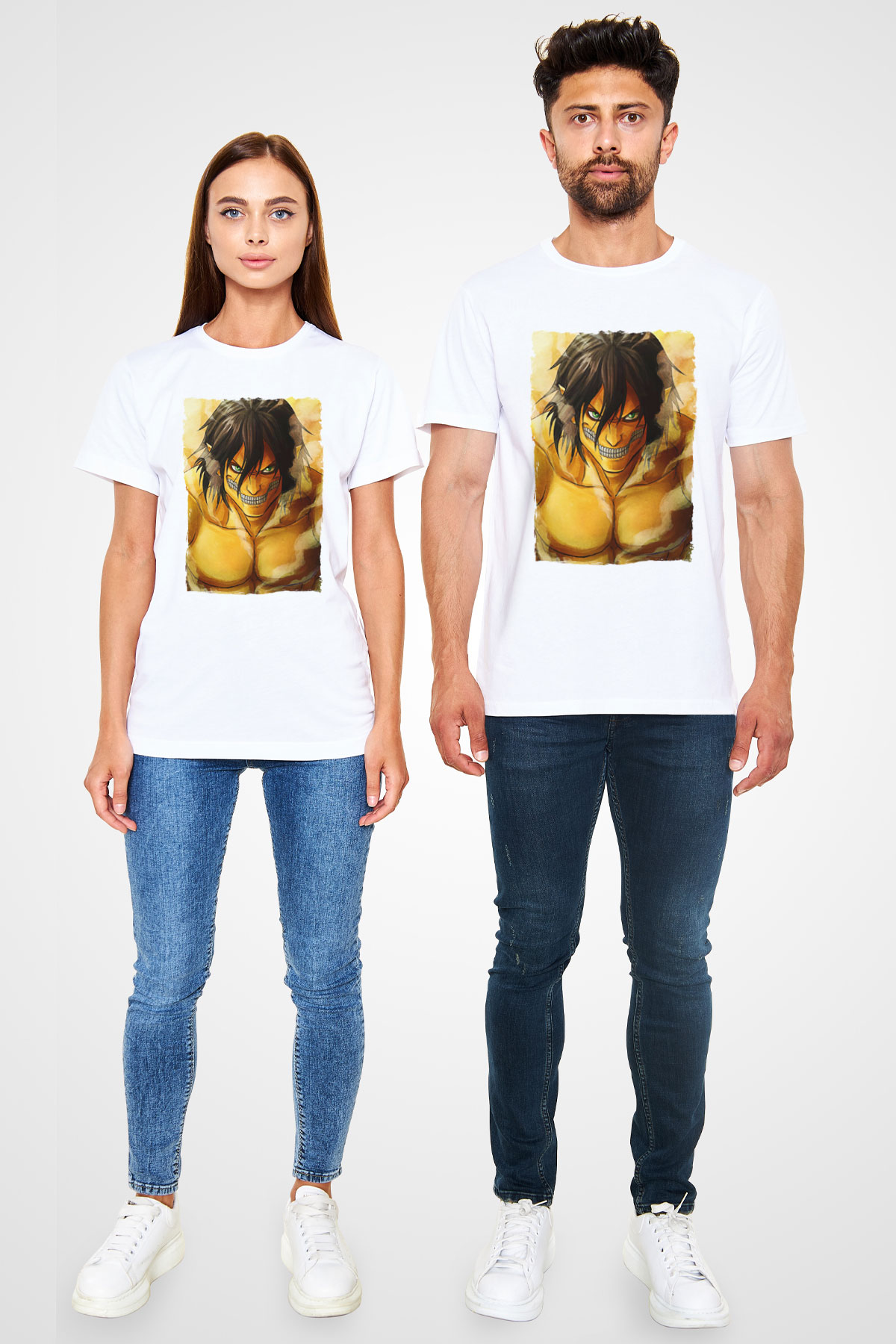 Attack On Titan Unisex Baskılı Beyaz Tişört - Tshirt