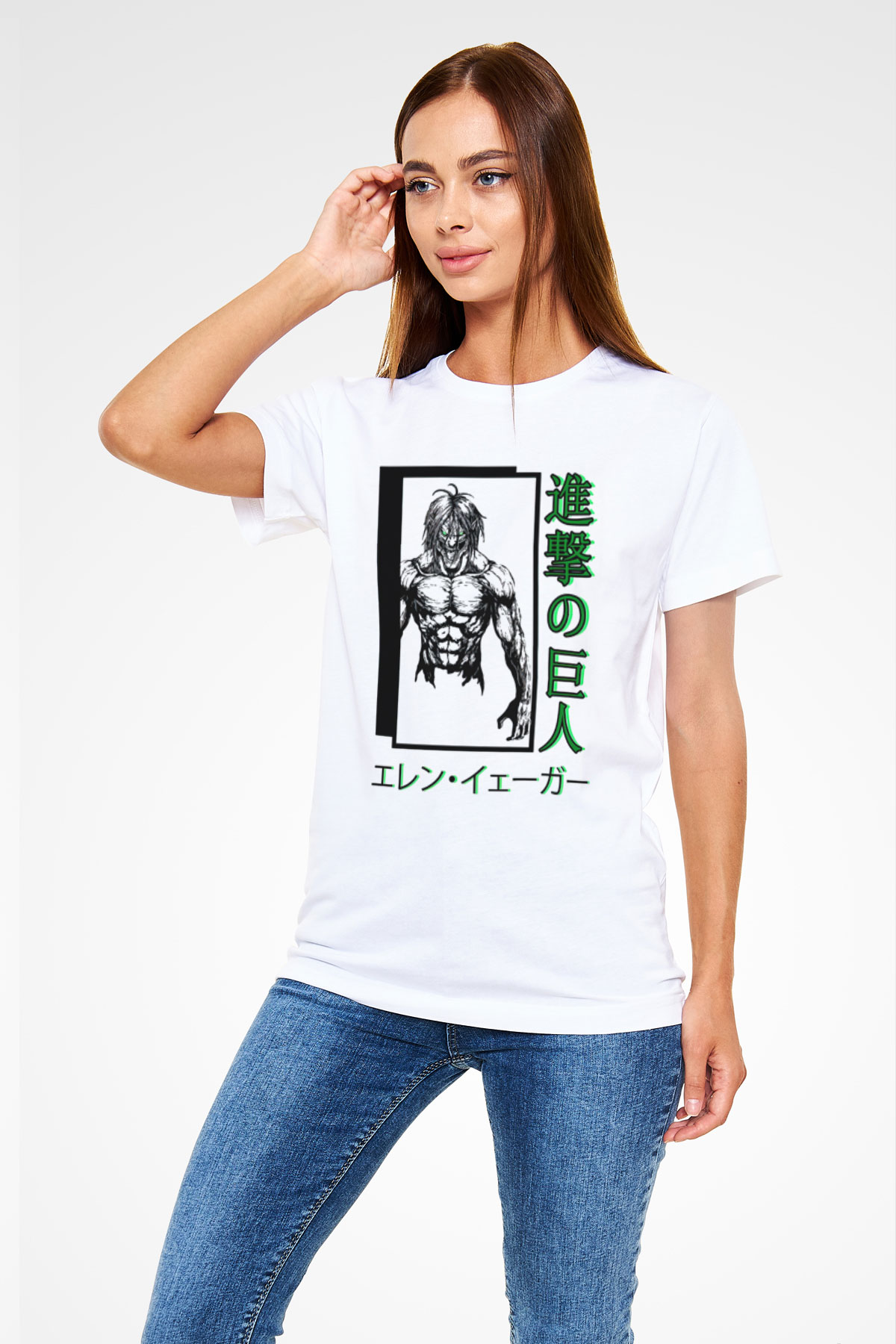 Attack On Titan Unisex Baskılı Beyaz Tişört - Tshirt