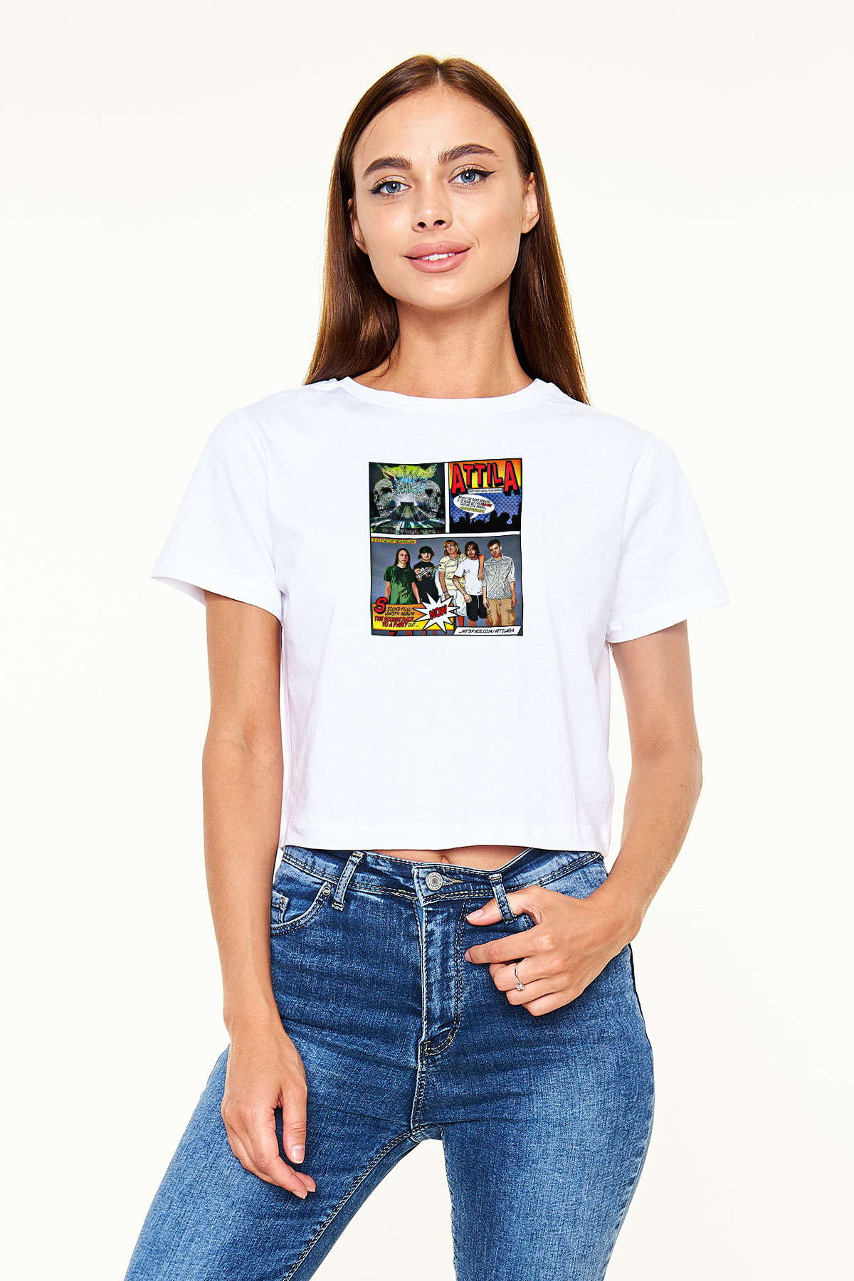 Attila Baskılı Unisex Beyaz Crop Top Tişört