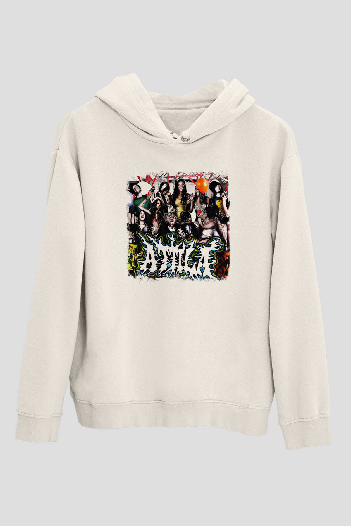 Attila Baskılı Unisex Beyaz Hoodie