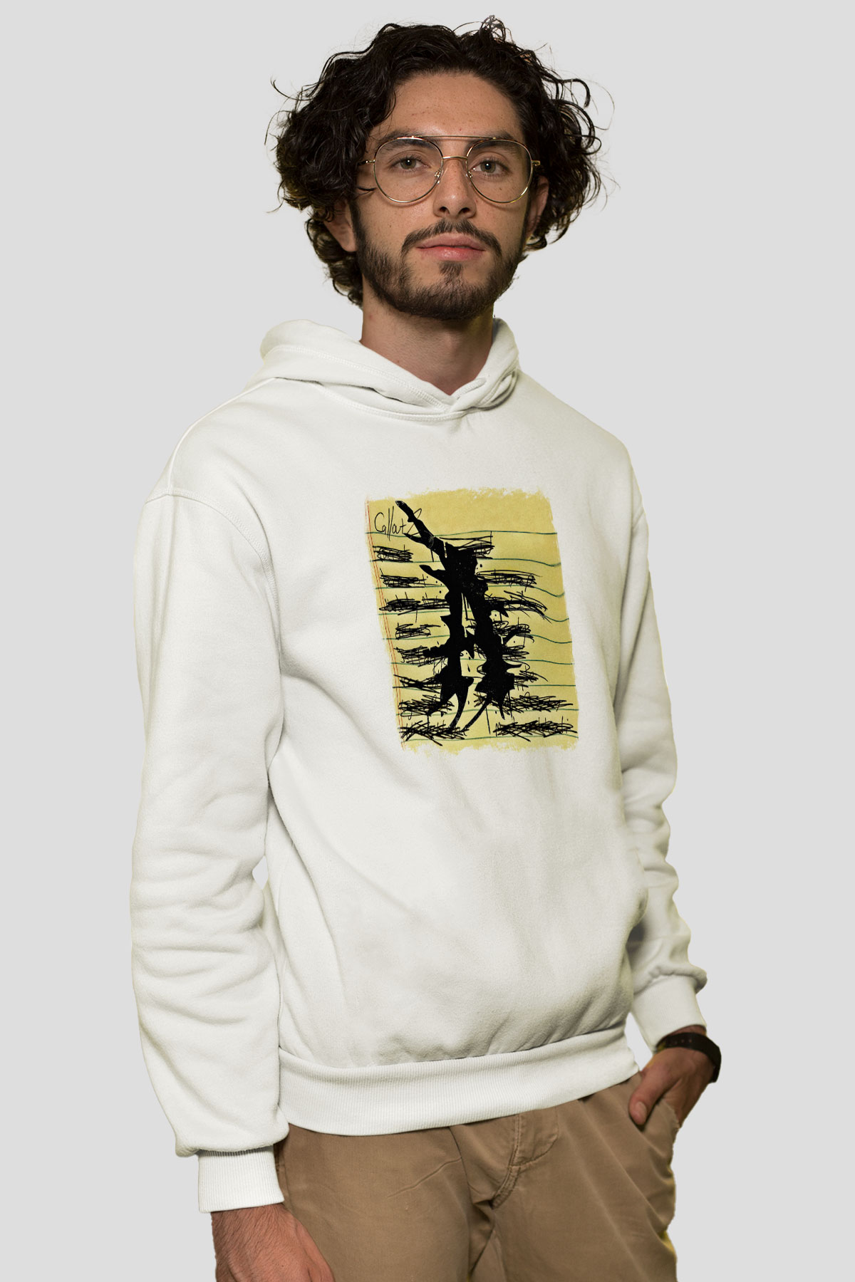 Attila Baskılı Unisex Beyaz Hoodie