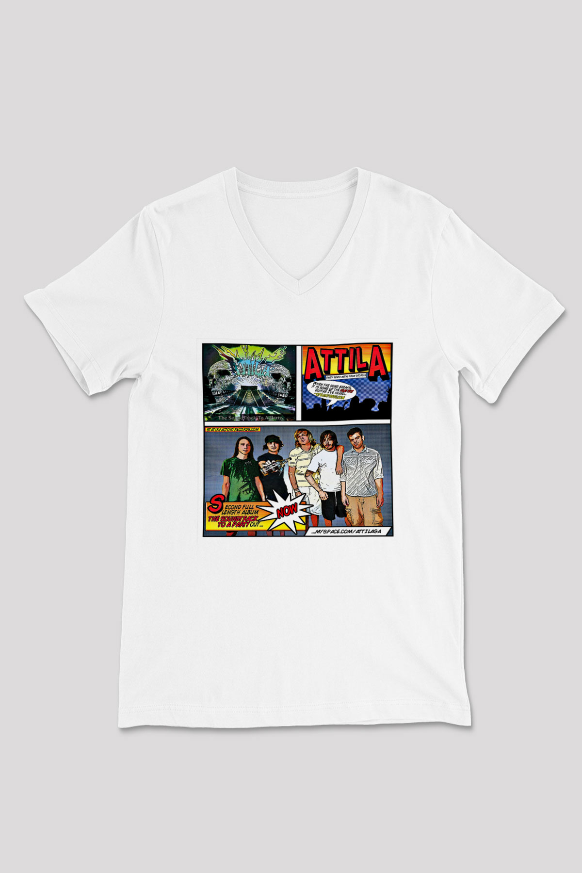 Attila Baskılı Unisex Beyaz V Yaka Tişört