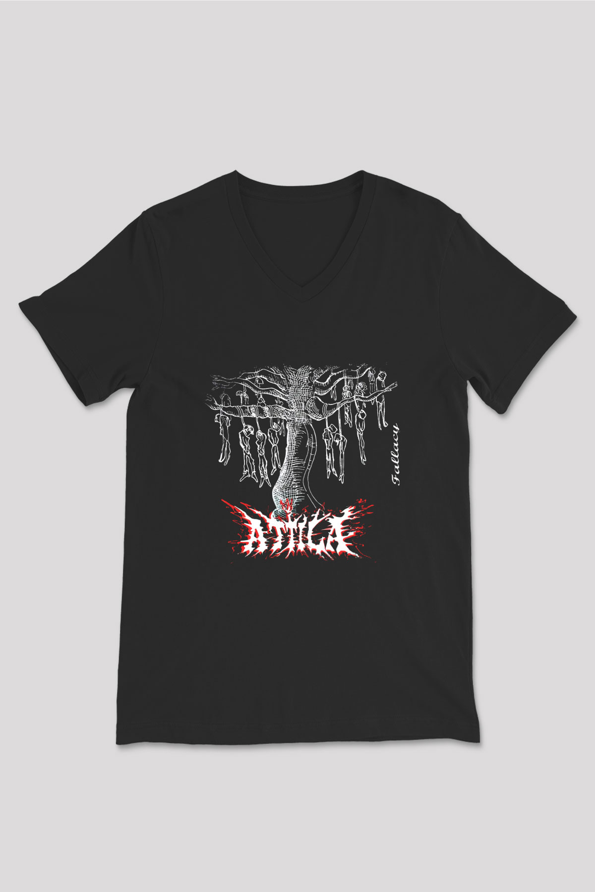 Attila Baskılı Unisex Siyah V Yaka Tişört