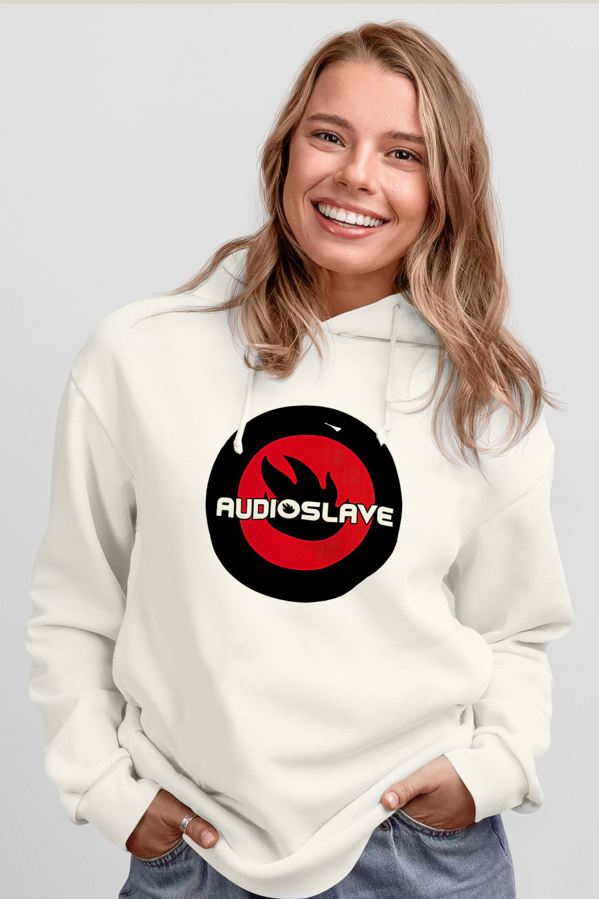 Audioslave Baskılı Beyaz Unisex Kapüşonlu Sweatshirt