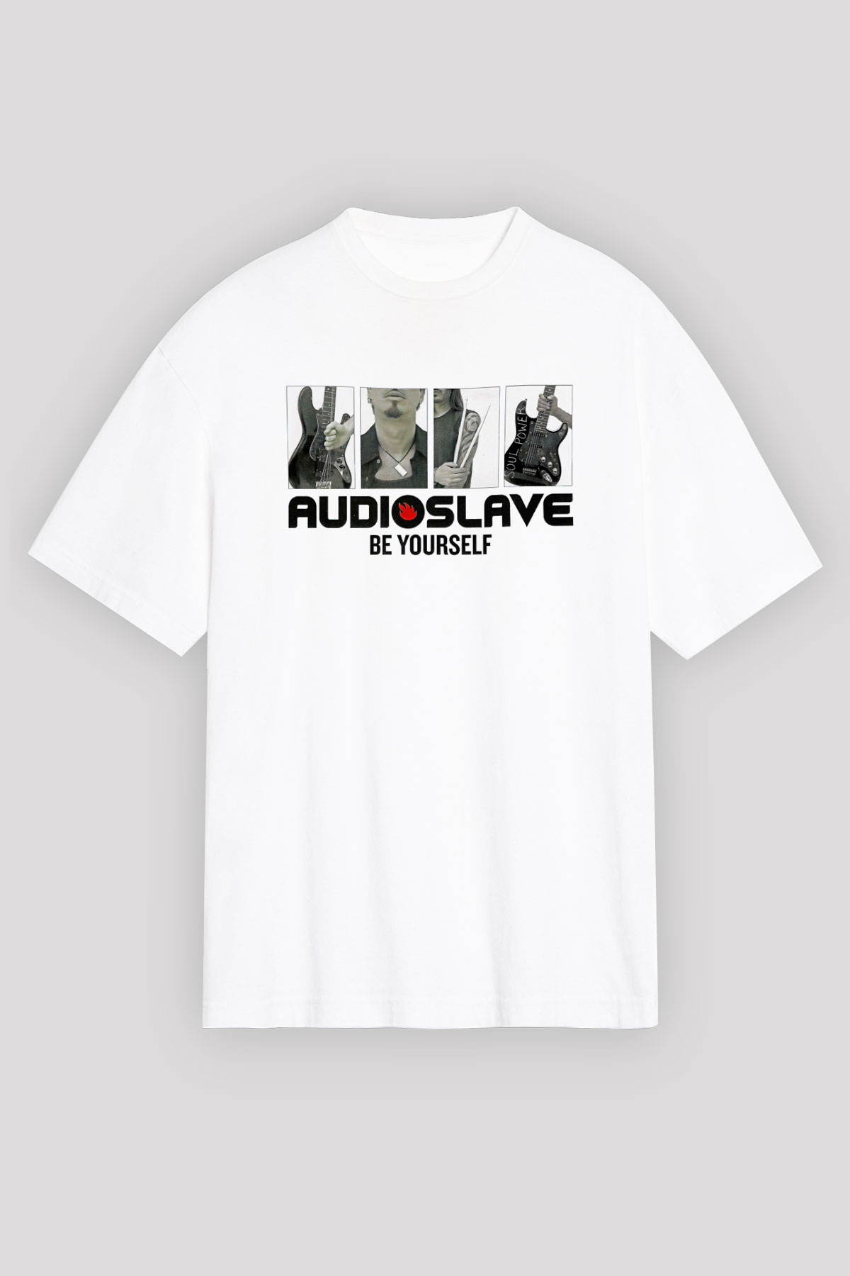 Audioslave Baskılı Beyaz Unisex Oversize Tişört - Tshirt