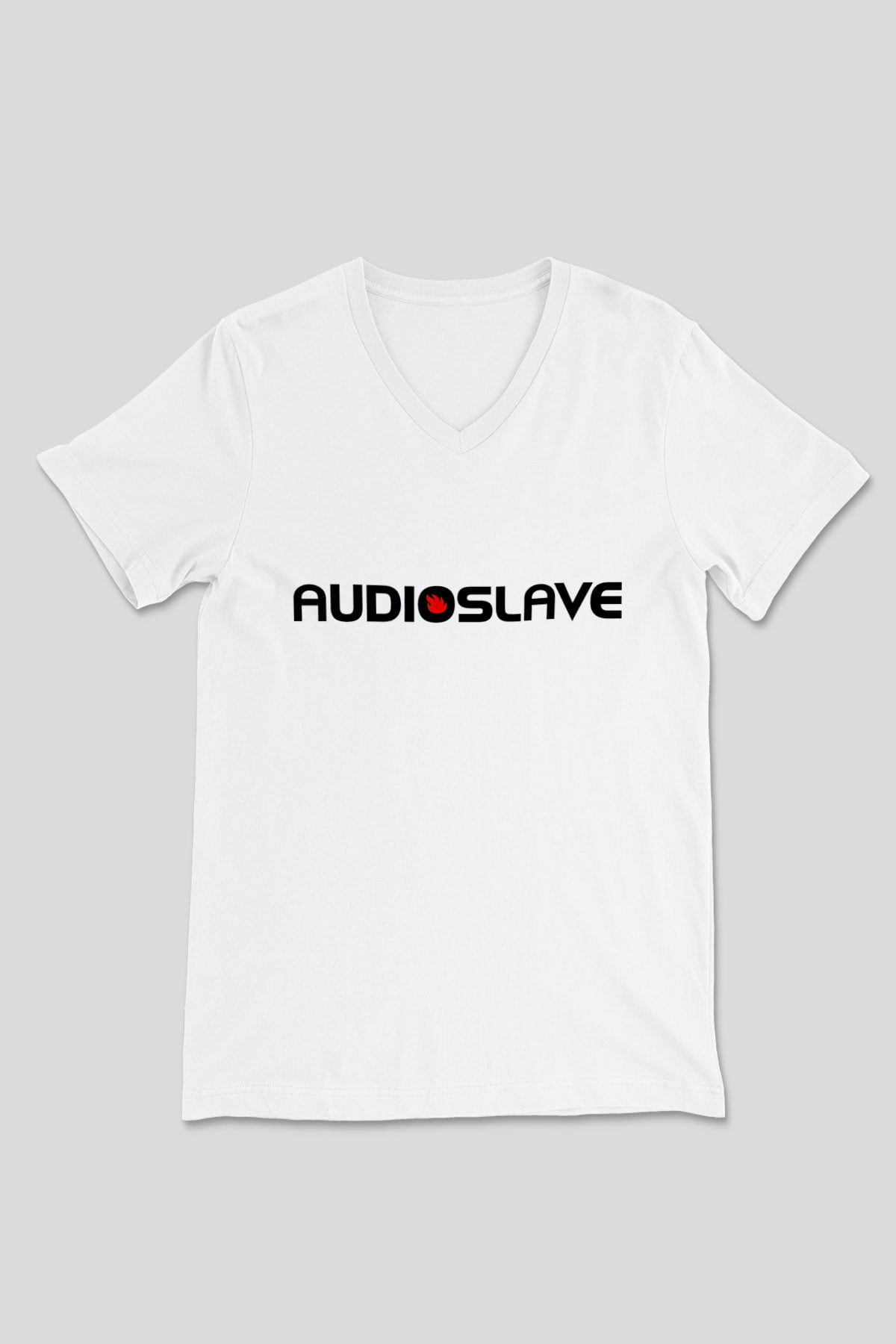 Audioslave Baskılı Beyaz Unisex V Yaka Tişört - Tshirt