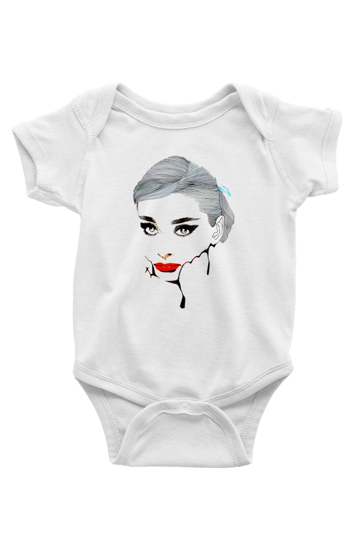 Audrey Hepburn Baskılı Beyaz Unisex Bebek Body - Zıbın