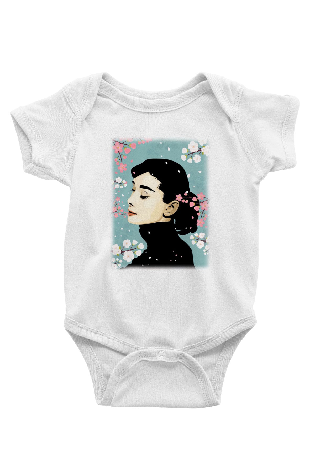 Audrey Hepburn Baskılı Beyaz Unisex Bebek Body - Zıbın