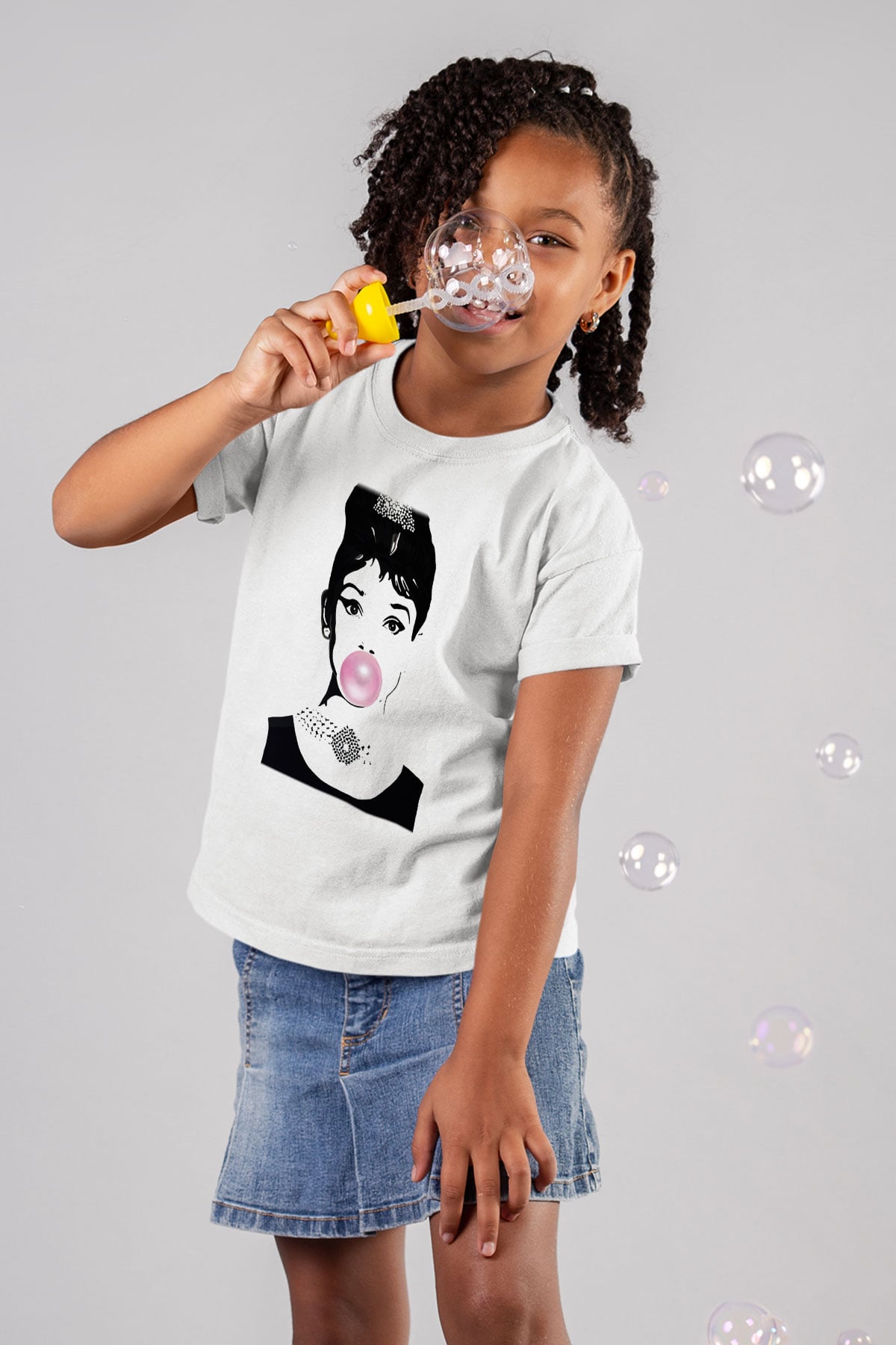 Audrey Hepburn Baskılı Beyaz Unisex Çocuk Tişört
