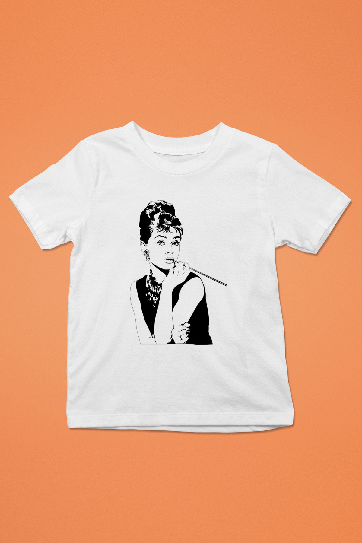 Audrey Hepburn Baskılı Beyaz Unisex Çocuk Tişört