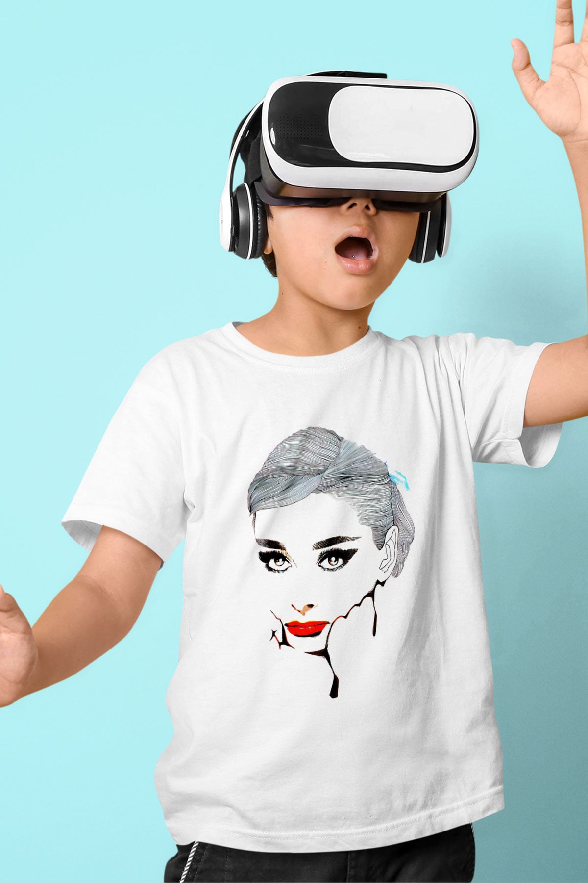 Audrey Hepburn Baskılı Beyaz Unisex Çocuk Tişört