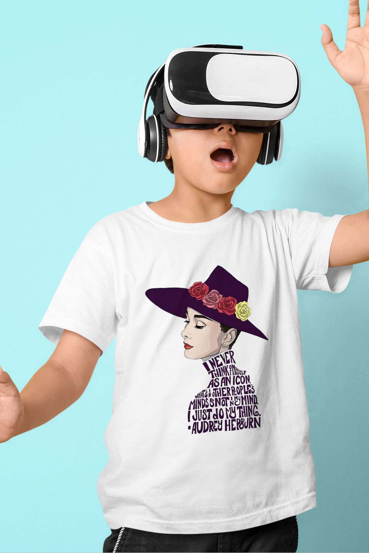 Audrey Hepburn Baskılı Beyaz Unisex Çocuk Tişört