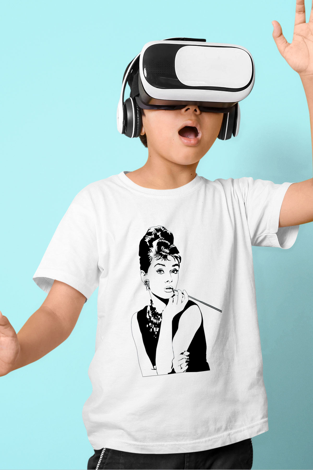 Audrey Hepburn Baskılı Beyaz Unisex Çocuk Tişört