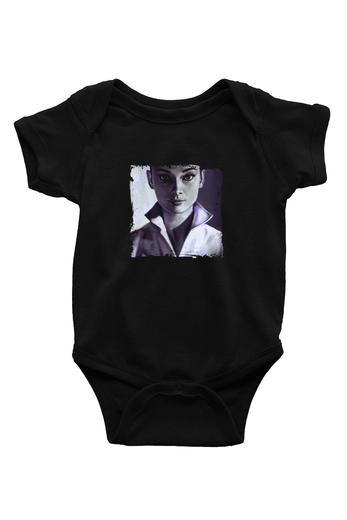 Audrey Hepburn Baskılı Unisex Siyah Bebek Body - Zıbın