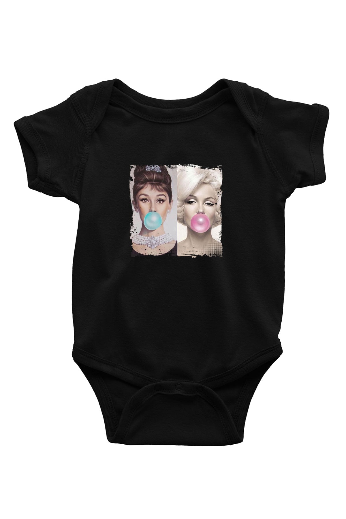 Audrey Hepburn Baskılı Unisex Siyah Bebek Body - Zıbın