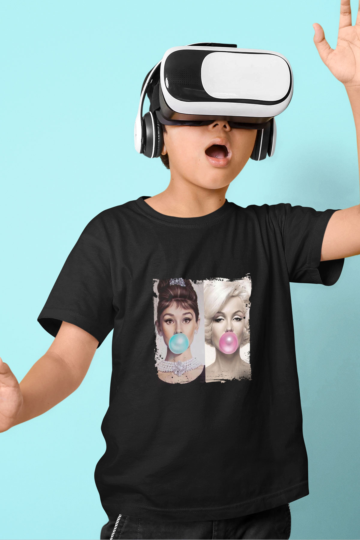 Audrey Hepburn Baskılı Unisex Siyah Çocuk Tişört