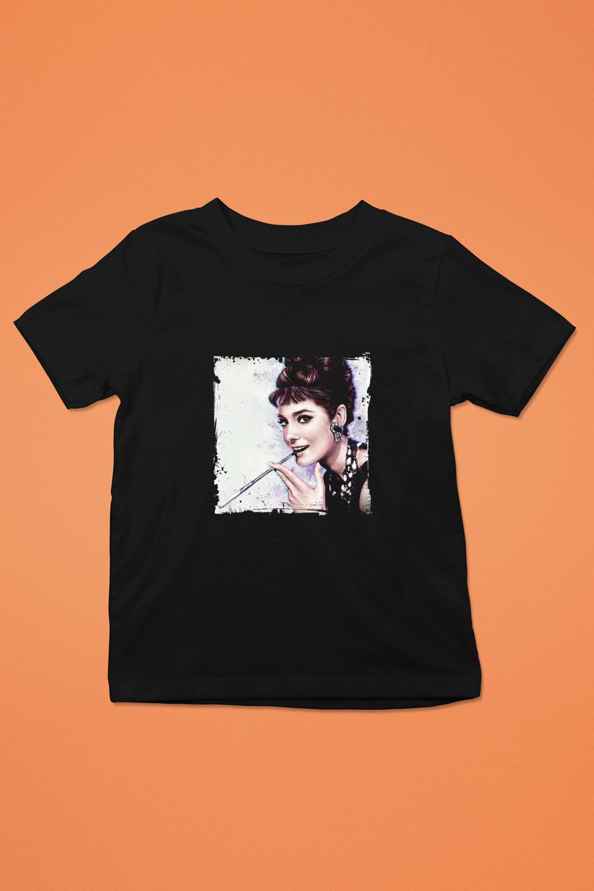 Audrey Hepburn Baskılı Unisex Siyah Çocuk Tişört