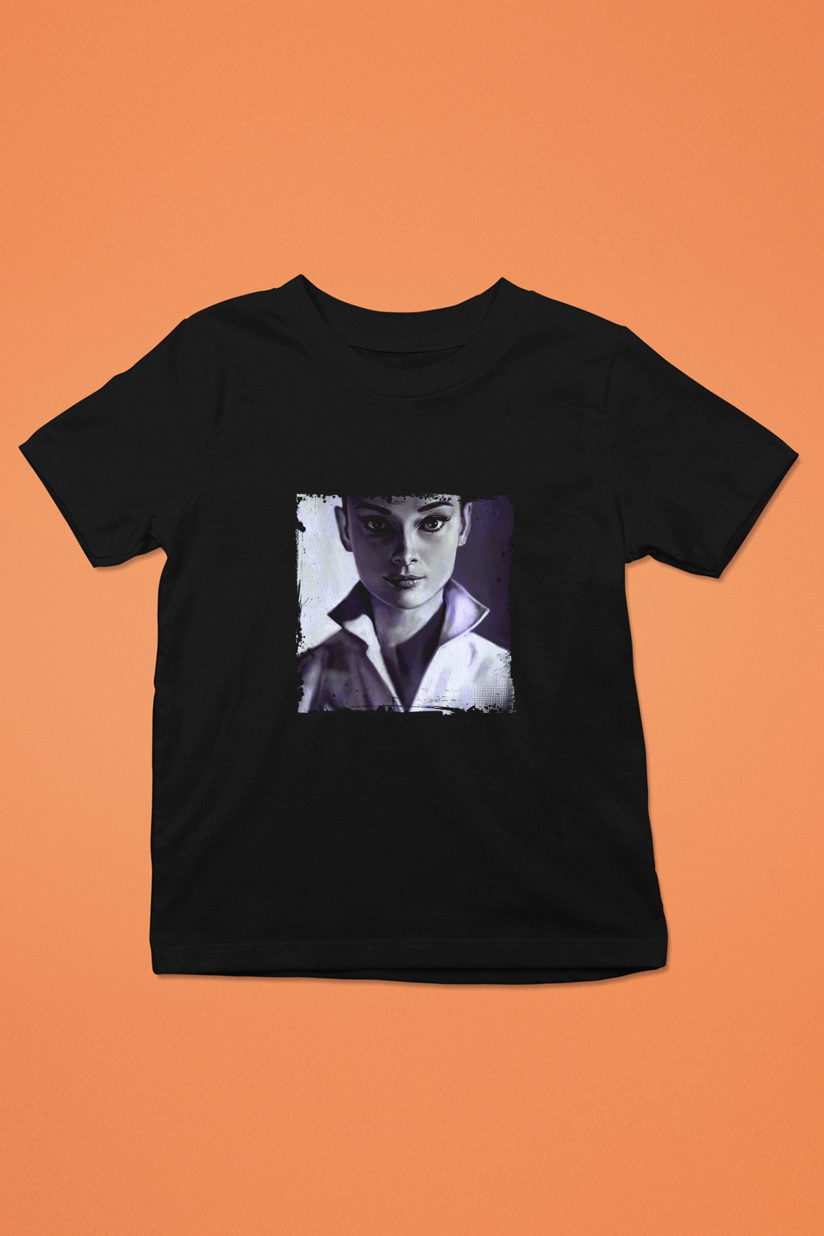 Audrey Hepburn Baskılı Unisex Siyah Çocuk Tişört