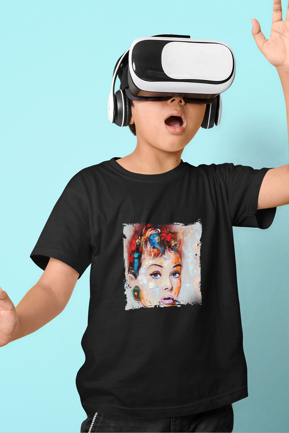 Audrey Hepburn Baskılı Unisex Siyah Çocuk Tişört
