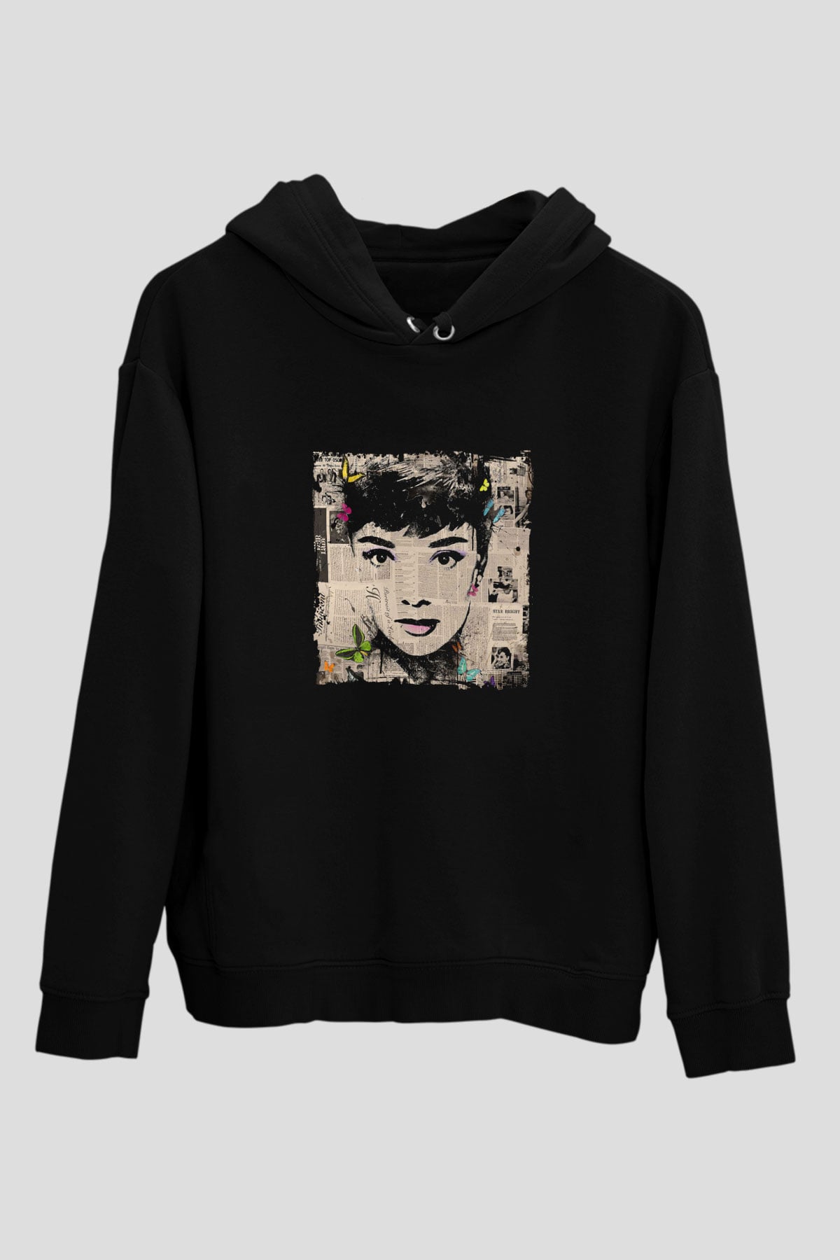Audrey Hepburn Baskılı Unisex Siyah Hoodie
